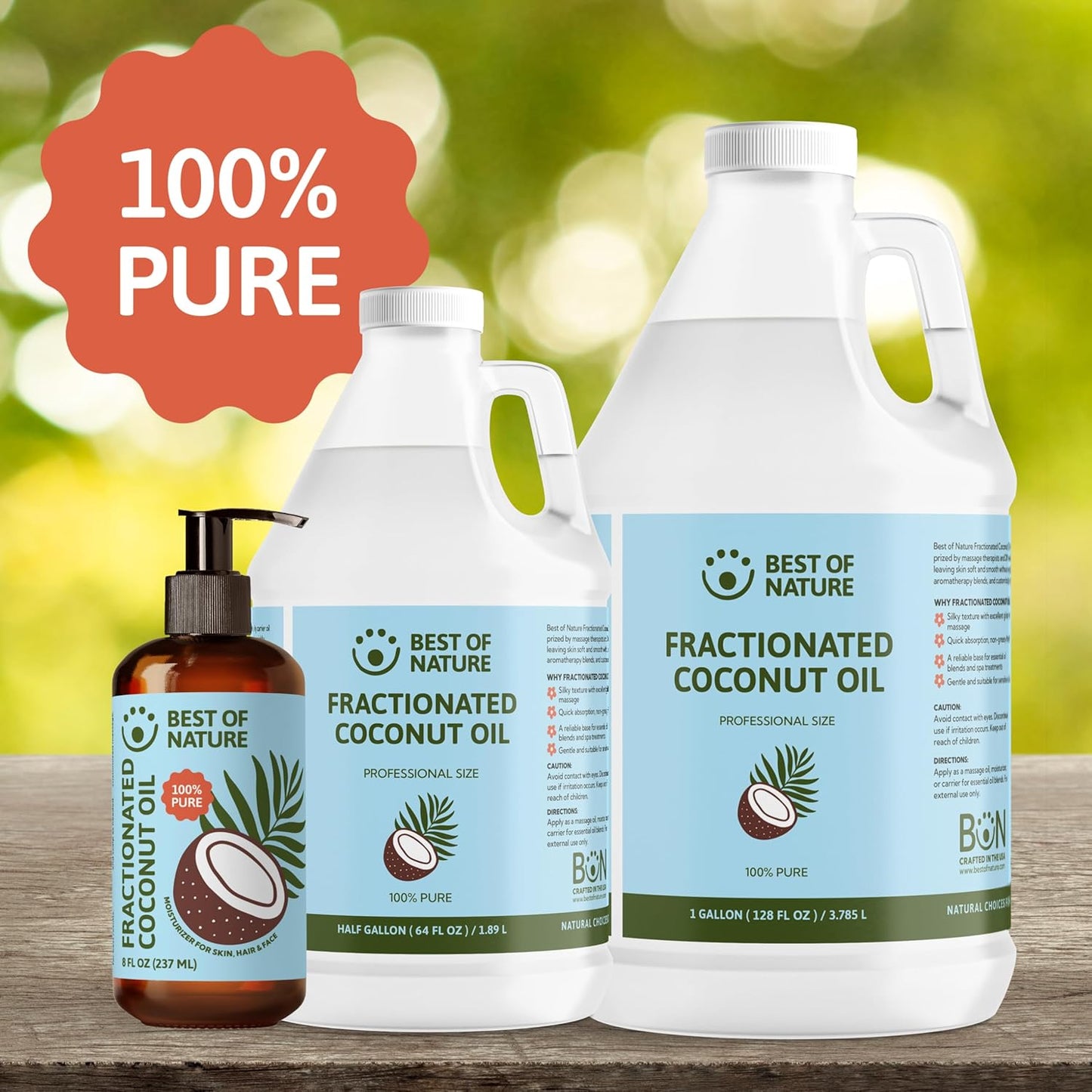 Best of Nature 100% Pure Fractionated Coconut Oil - Natural Massage Oil, Unscented Moisturizer for Men and Women, for Skincare and Hair Care, Carrier for Essential Oils, Half Gallon (64 fl oz)