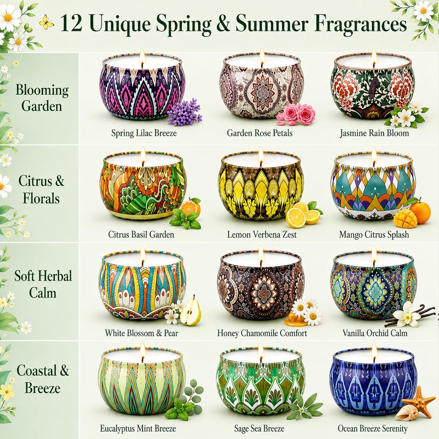 YINUO Scented Candle Gift Set for Women, 12 Pack Soy Wax Aromatherapy Candles, Floral, Citrus & Fresh Scents, Birthday Gifts for Women