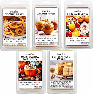 DaVoice Fall Wax Melts Wax Cubes, Premium Soy Wax Blend, Apple Cinnamon Pumpkin Vanilla Wax Melts Fall Scents Long Lasting, Fall Scented Wax Melts (5 Pack Fall Wax Melts Variety Pack, 30 Cubes, 11 oz)