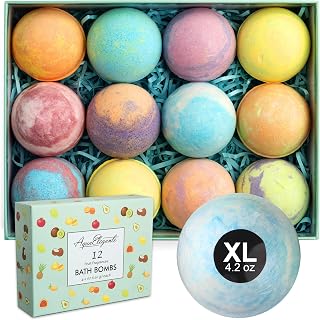 Aqua Elegante Tropical Fruit Bath Fizzies Set - 12 Large Bubble Bathbombs with Natural Essential Oils and Moisturizing Shea Butter + Coconut Oil in Fruity Scents - Vegan Baths Bomb Gifts for Women