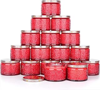 4 oz Red Sun Moon Stars Candle Jars with Metal Lids, 18 Pack | Patented Embossed Design, Includes Wick Centering Devices & Warning Labels, Multiple Color Options