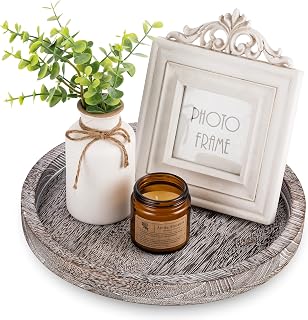 Hanobe Wood Candle Holders Trays: Round Candlestick Holder Pillar Stand for Table Centerpiece - Farmhouse Coffee Table Decor for Living Room Kitchen Counter, Rustic White