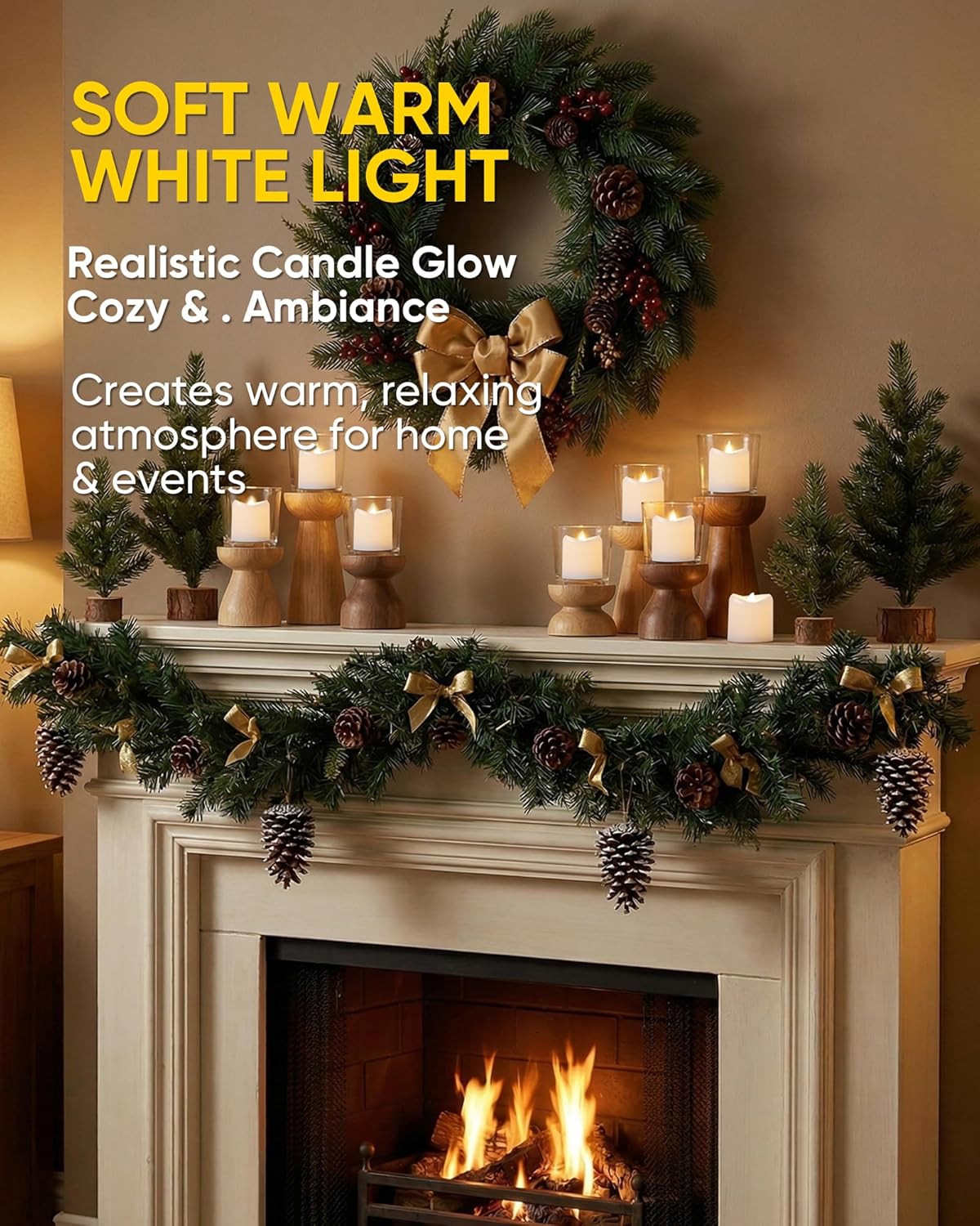 LED Votive Candles, Flameless Tea Lights Battery Included, 100 Hours Long Lasting, Warm White, 1.5” Dia x 1.6” H, Electric Fake Candles for Wedding Party Festival Decor-White Base, 24 Pack