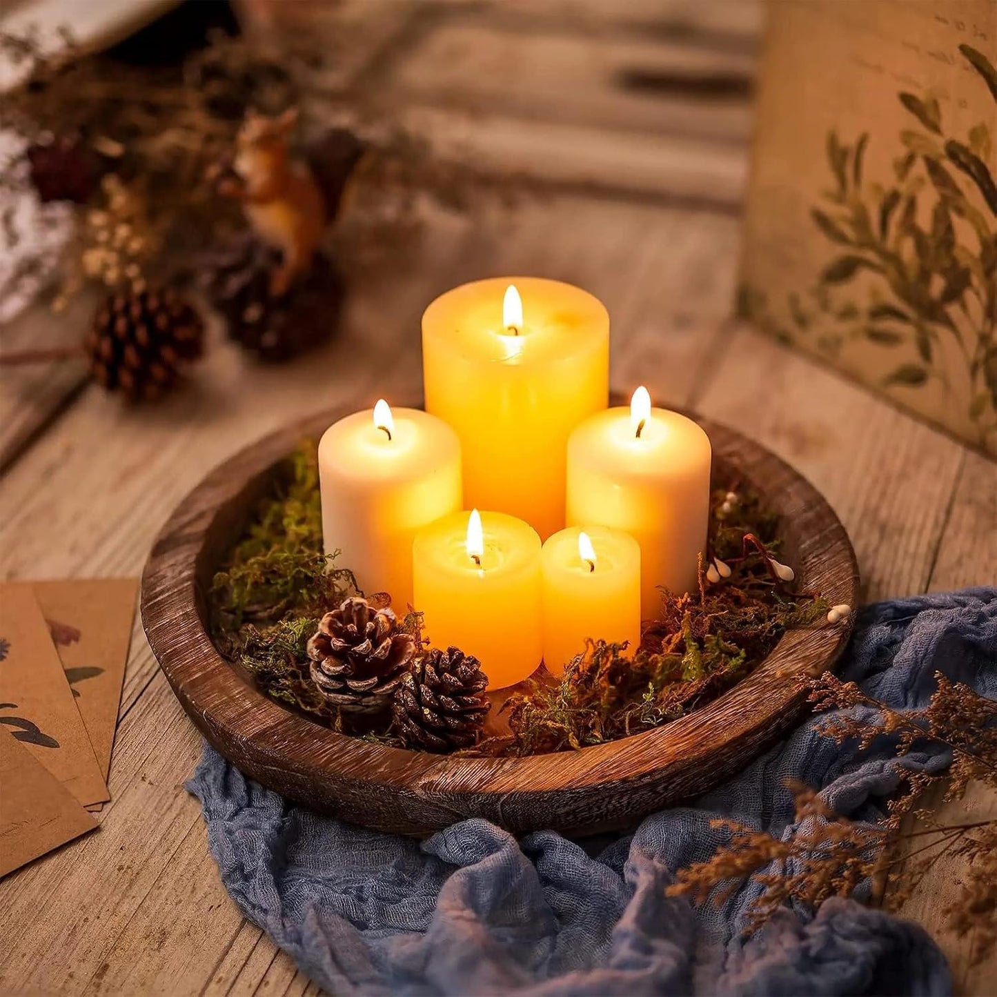 Rustic Wooden Serving Tray - Candle Holder Tray Home Decor, Small Wooden Serving Tray, Round Wood Tray for Coffee Table, Decorative Tray, Centerpiece Table Decorations for Home Decor (8.07 in), Retro