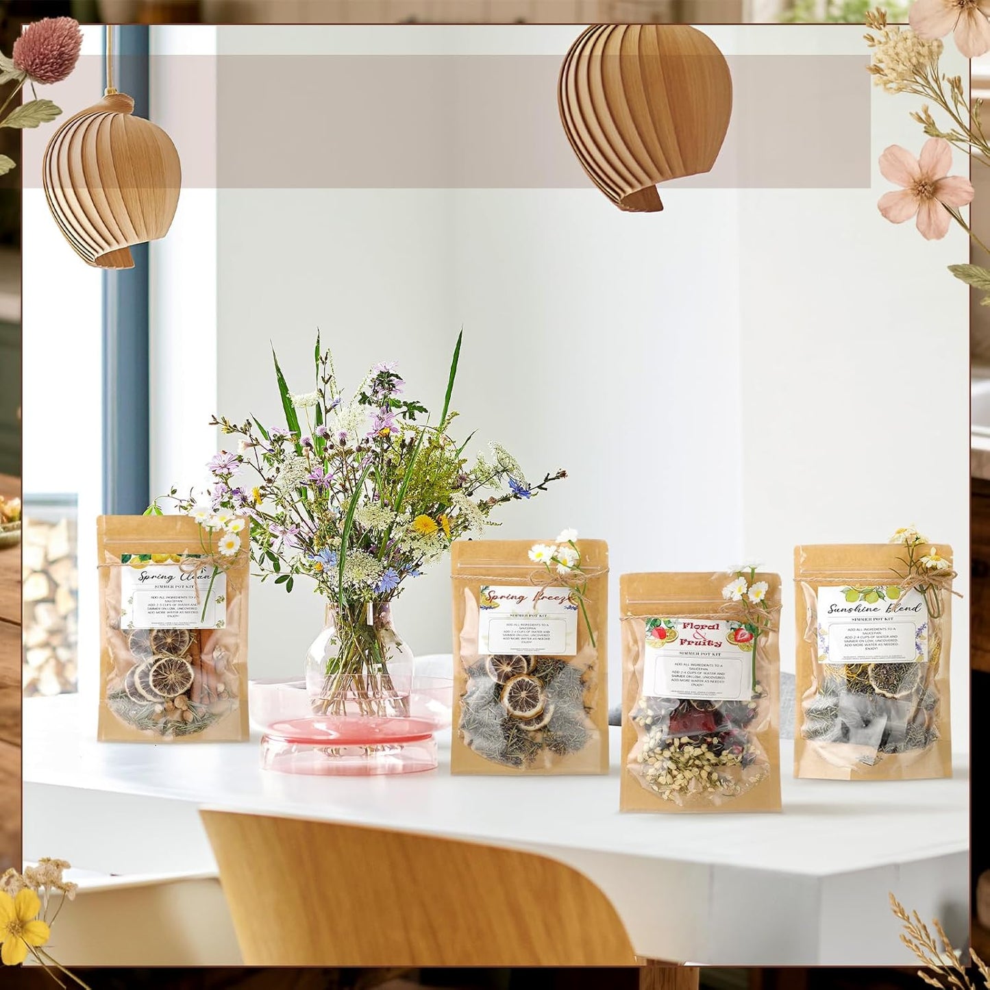 Siifert 4 Set Potpourri Bags Stovetop Simmer Pot Simmering Mix Potpourri Instruction and Sticker Floral Fruity Cinnamon Natural Air Freshener Sachet for Holiday Relaxing Housewarming Hostess Gift