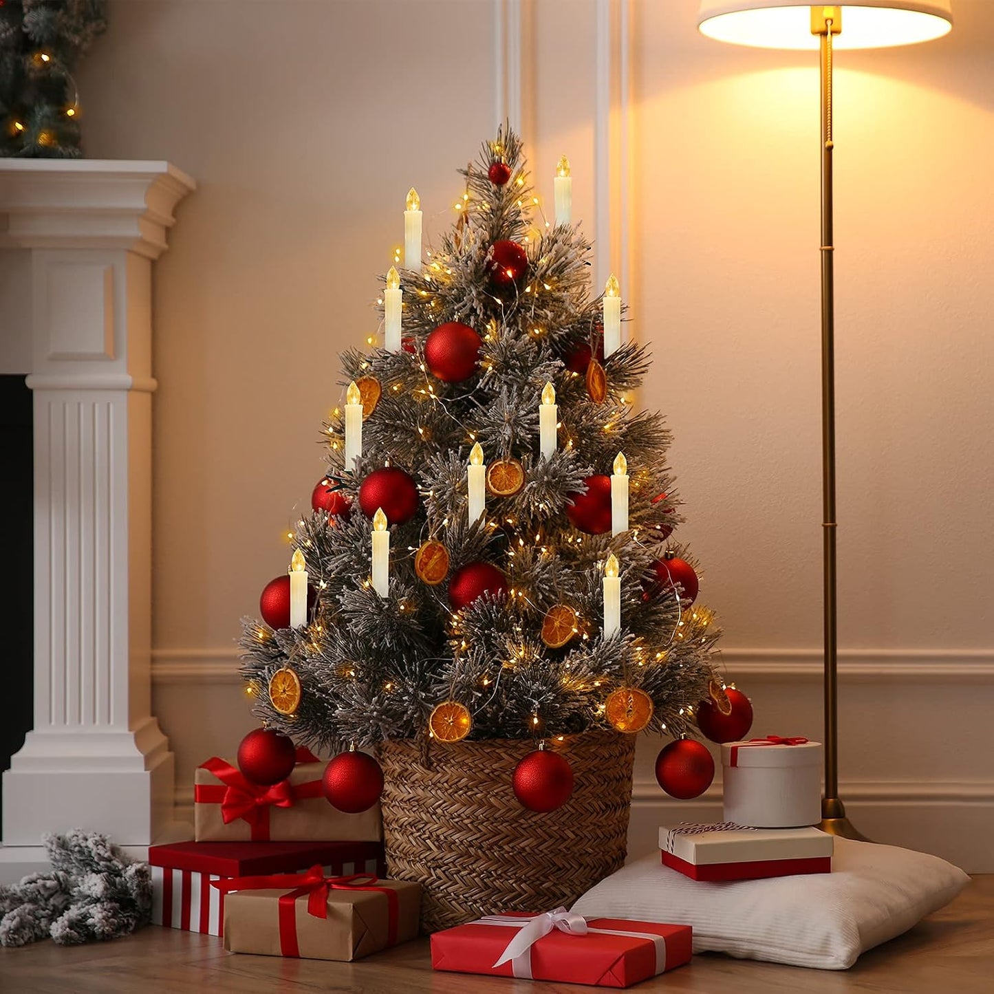 24PCS LED Flameless Taper Candles Flickering with Remote Timer, Battery Operated Waterproof Christmas Tree Candles, Warm White Window Candle Lights, Perfect for Christmas, Home Decoration (Ivory)