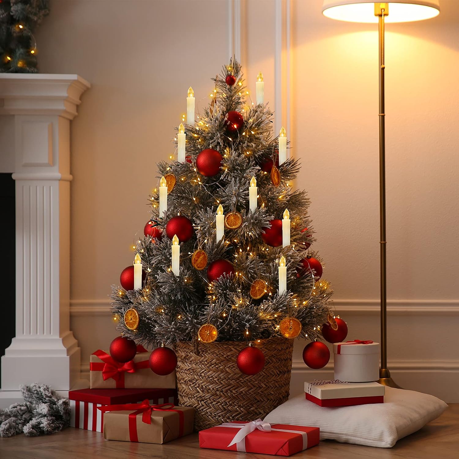 24PCS LED Flameless Taper Candles Flickering with Remote Timer, Battery Operated Waterproof Christmas Tree Candles, Warm White Window Candle Lights, Perfect for Christmas, Home Decoration (Ivory)