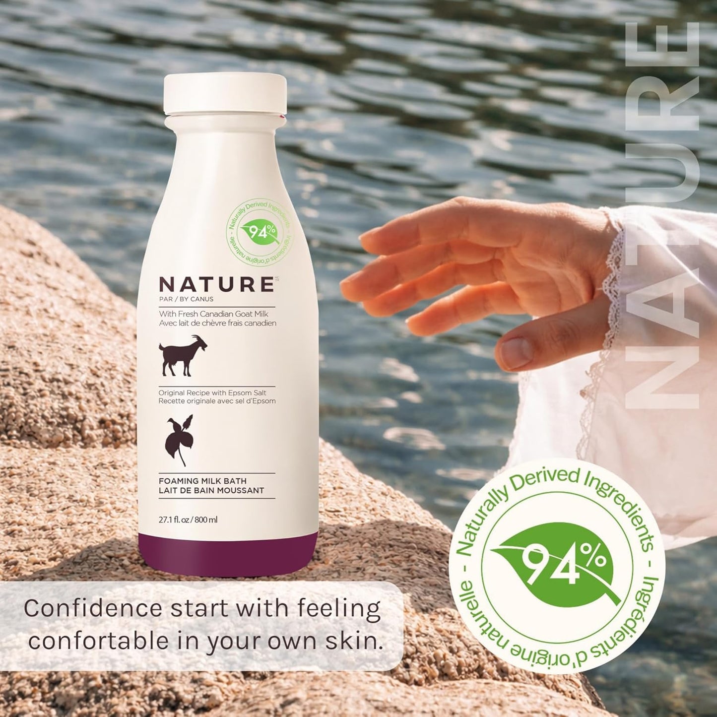Goat Milk Bubble Bath Foaming Soak, 27.1 Fl Oz with Fresh Canadian Goat Milk, Smoothing Bath Milk for Soft Skin, Nature by Canus Original