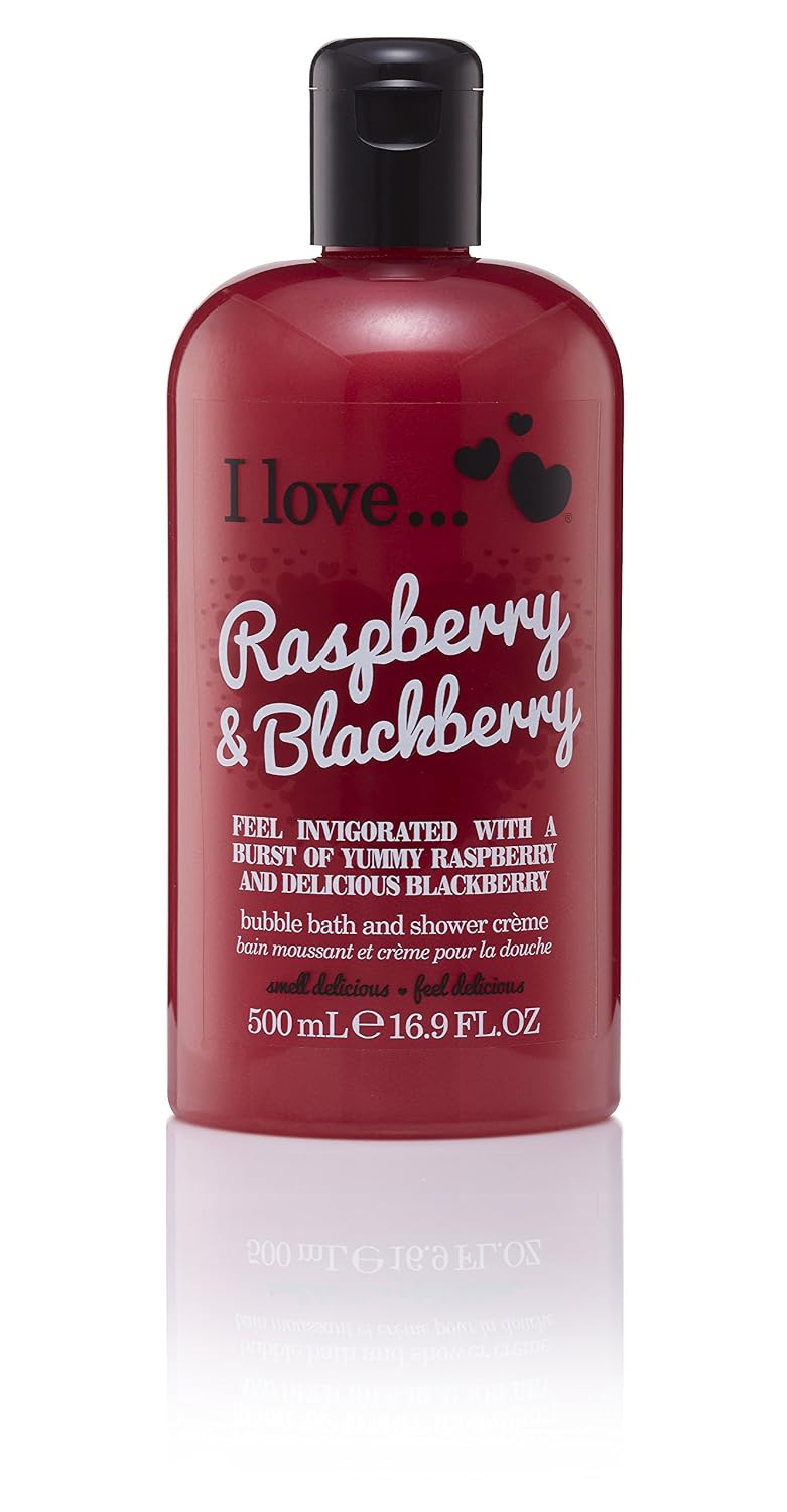 I LOVE Raspberry and Blackberry Bath and Shower Cream - Hydrating Body Wash and Bubble Bath - with Natural Fruit Extracts and Provitamin B5-16.9 oz