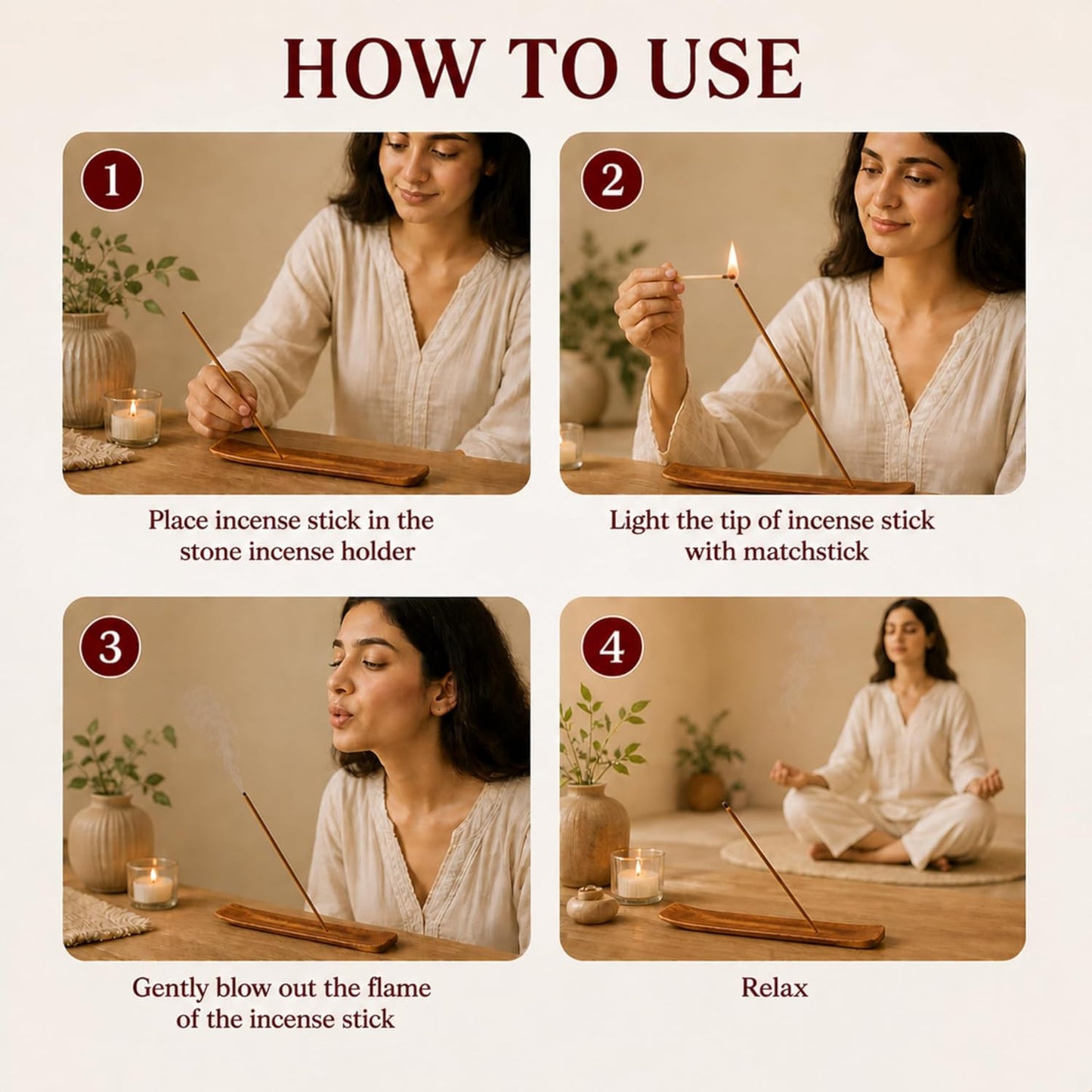 Premium Dhyana Sandalwood Natural Incense Sticks - Long Lasting Charcoal Free Incense, Meditation, Yoga, Relaxation, Outdoor Fragrance Pack of 48 Sticks with Free Wooden Stand