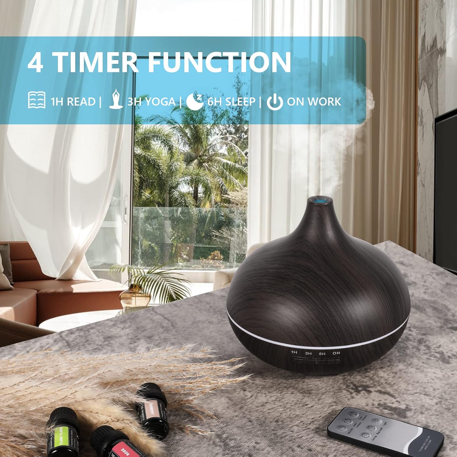 SACATR 550ml Oil Diffuser with 30x5 mL Essential Oils, Ultrasonic Technology, Remote Control for Home Office