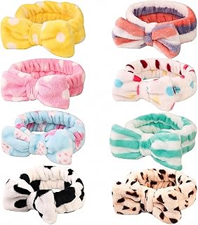 Hishexin 8 Pack Spa Headbands for Women, Soft Bow Skincare Headband for Washing Face, Skincare, Salon & Makeup, Bulk Spa Party Favors, Ideal Stocking Stuffers for Teen Girls