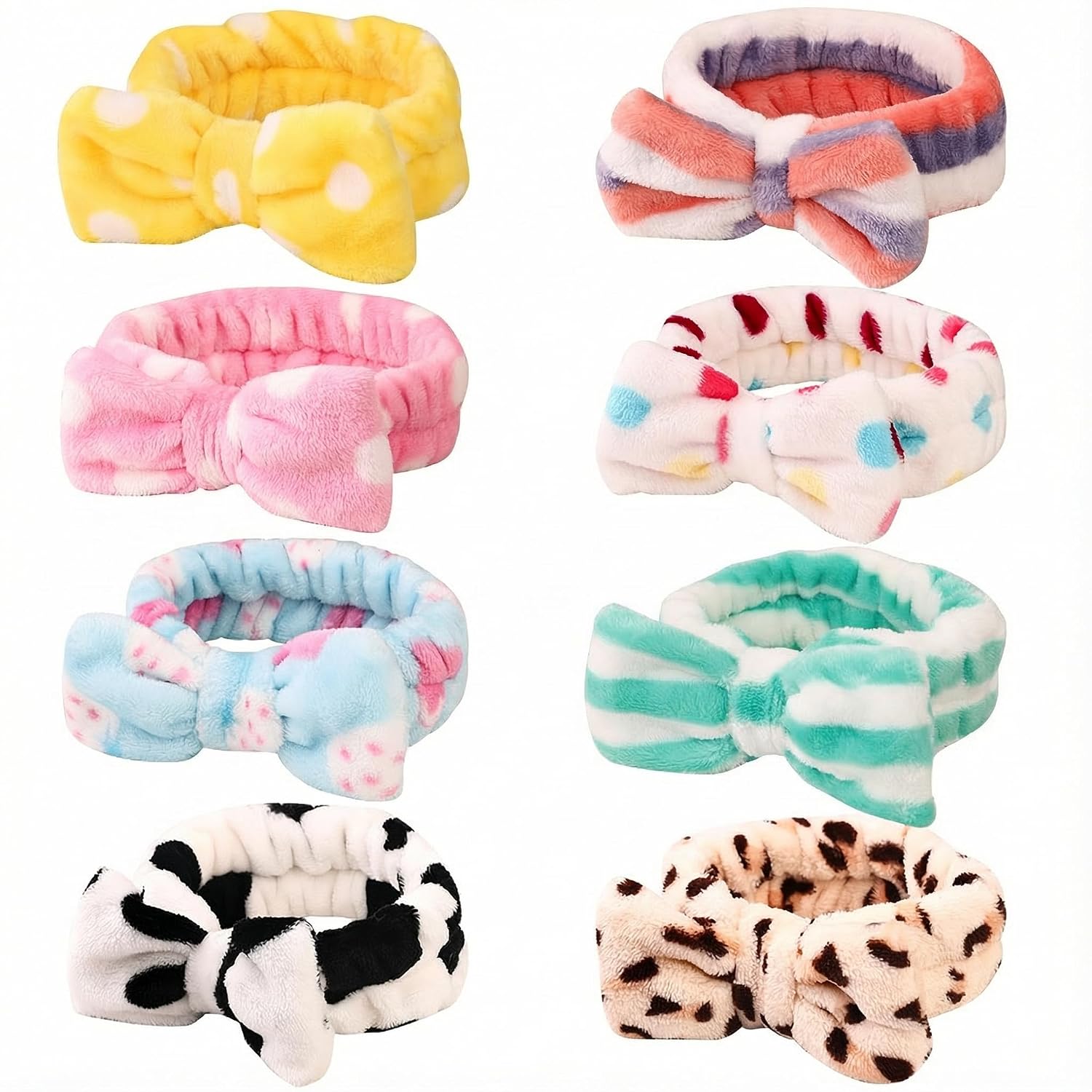 Hishexin 8 Pack Spa Headbands for Women, Soft Bow Skincare Headband for Washing Face, Skincare, Salon & Makeup, Bulk Spa Party Favors, Ideal Stocking Stuffers for Teen Girls