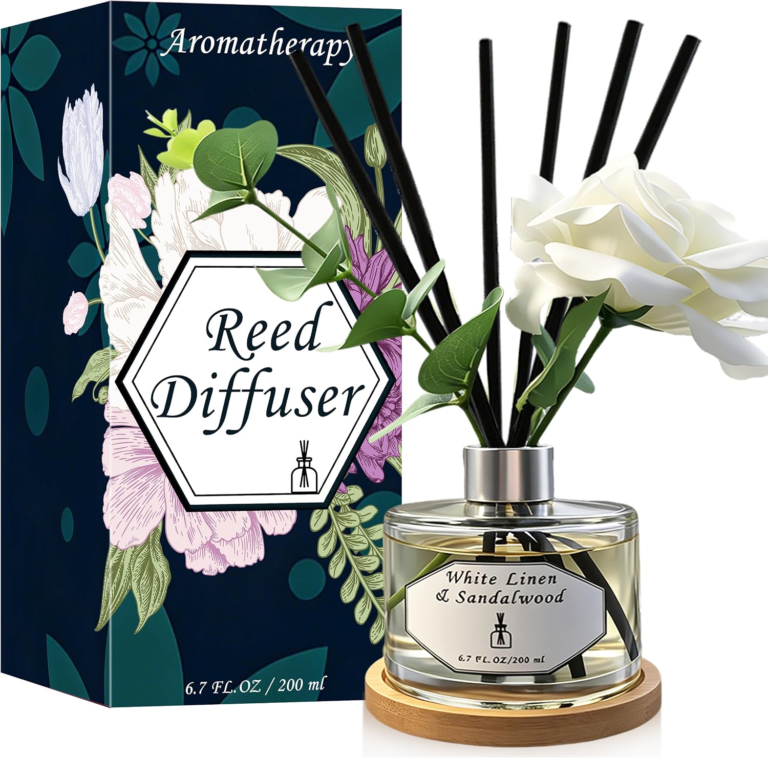 Reed Diffusers for Home, White Linen & Sandalwood Relaxing Fragrance | Aromatherapy Reed Diffuser Sticks with Gift Box, Scented Sticks for Bathroom | Home Décor