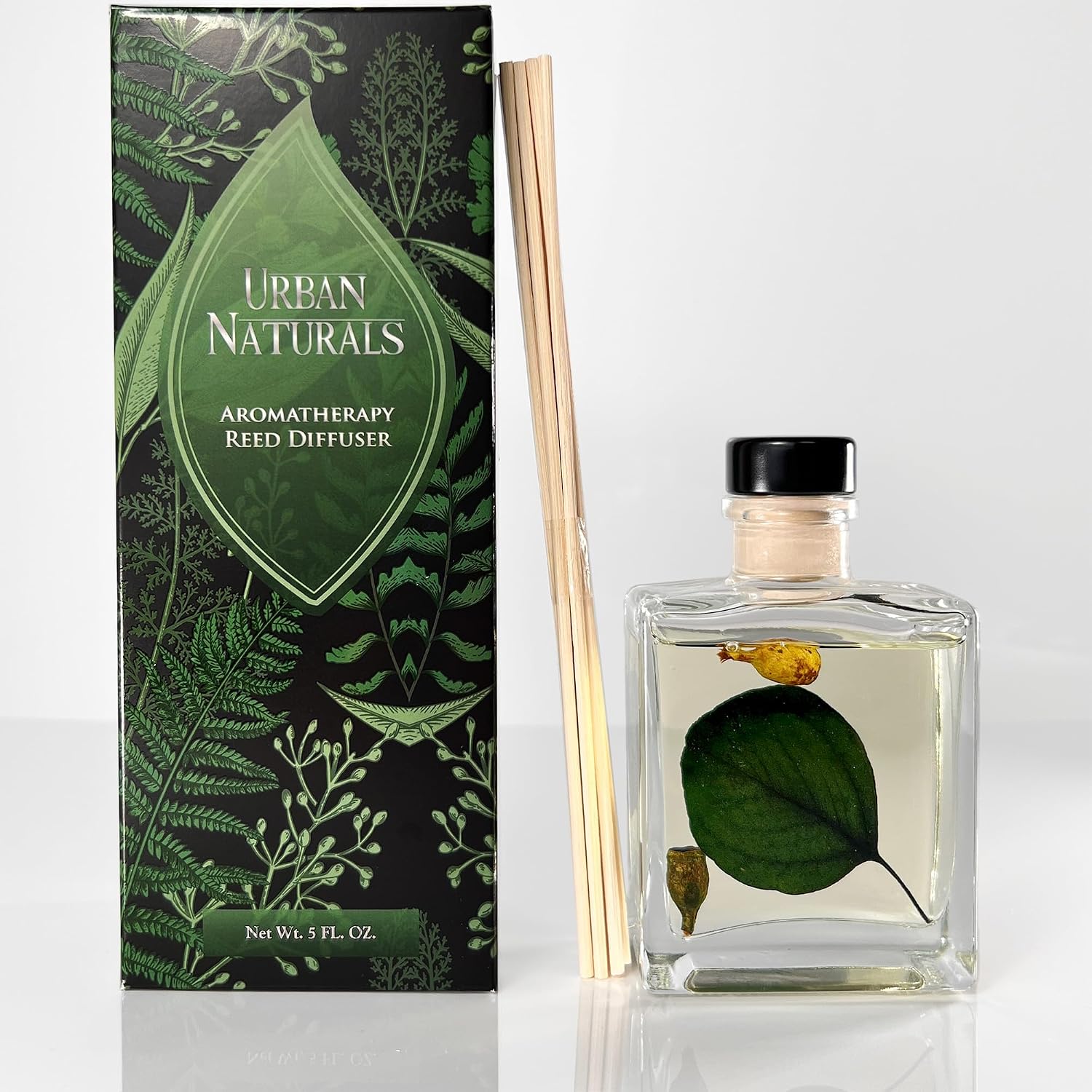Urban Naturals Sandalwood & Eucalyptus Reed Diffuser Set – Made with Essential Oils & Real Botanicals – Sleek Rectangular Refillable Glass Bottle – Made in the USA
