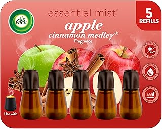 Air Wick Essential Mist Refill, 5 ct, Apple Cinnamon Medley, Essential Oils Diffuser, Air Freshener