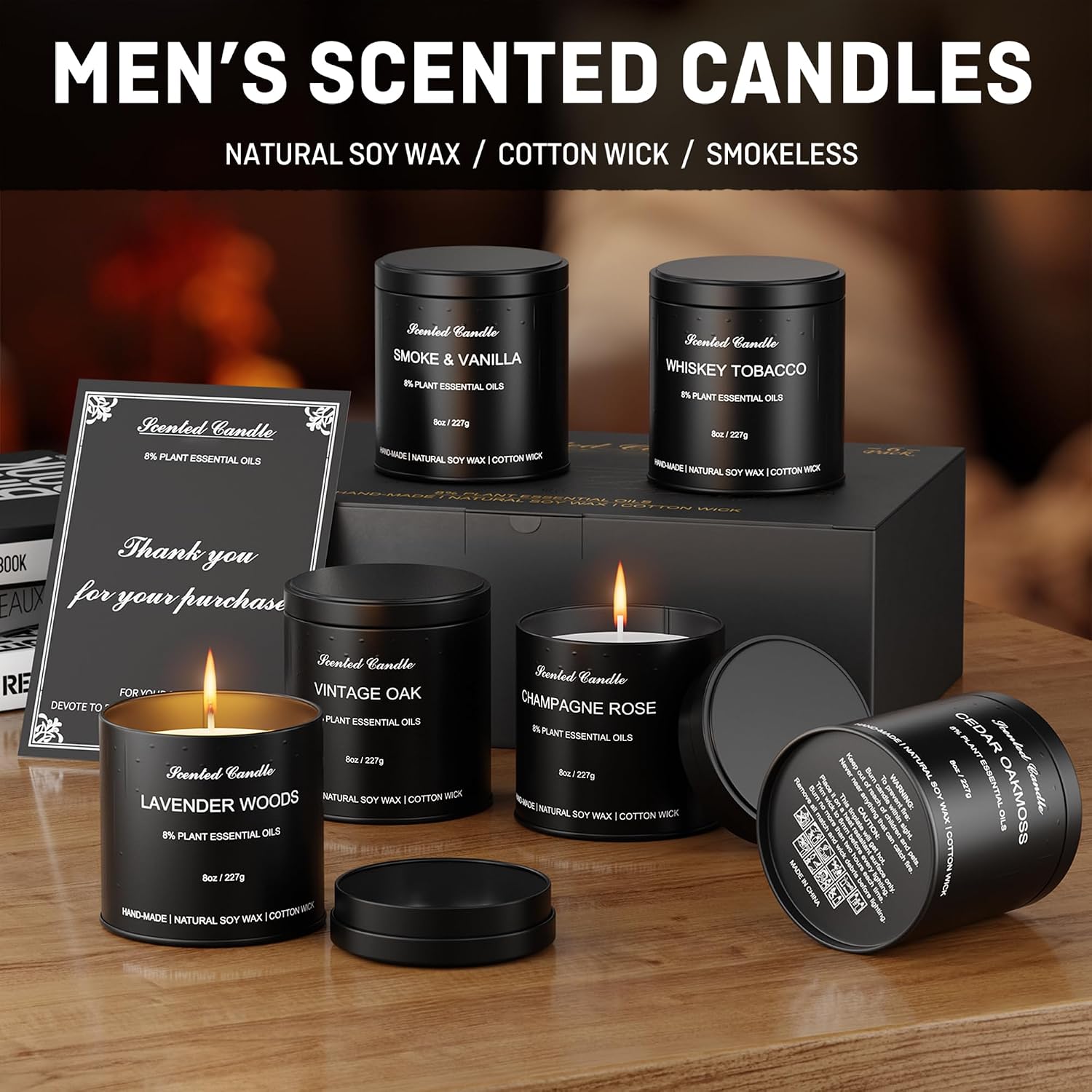 Men’s Scented Candles Set – Soy Wax Aromatherapy Candles for Men, Masculine Scented Candles with Essential Oils, Long Lasting Strong Scent, Luxury Gift Candles for Men,Dad,Him (48oz)