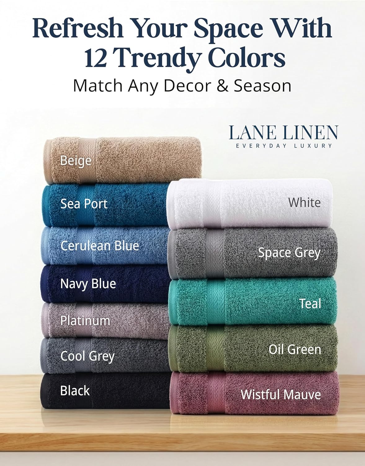 LANE LINEN 100% Cotton Bathroom Towel Set of 24 piece - 4 Bath, 4 Fingertip, 6 Hand, 8 Washcloths, 2 Bath Sheets - Soft, Durable & Absorbent - Hotel & Spa-Quality Design - White Towels
