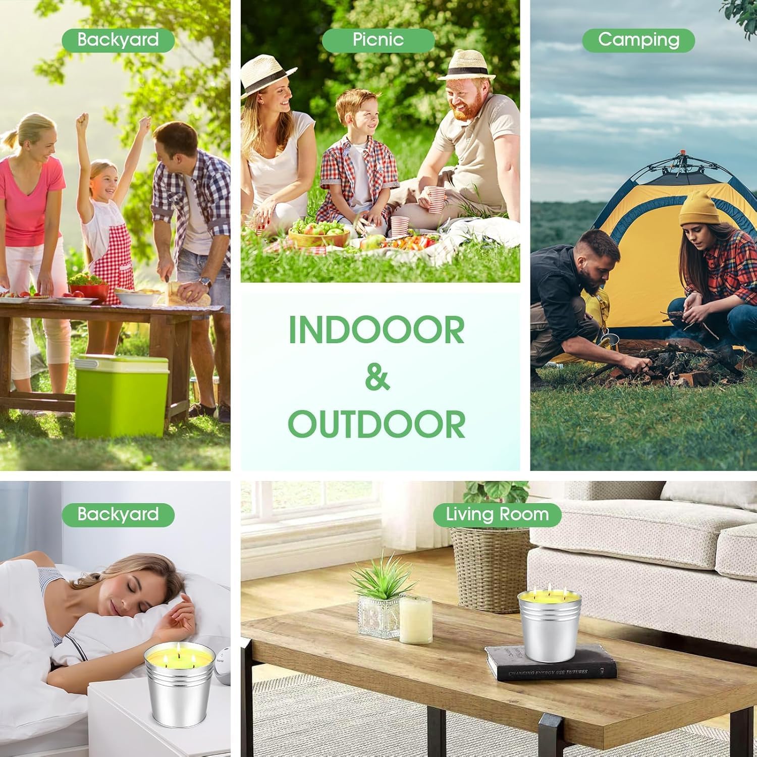 Set of 2 Citronella Outdoor Candle - 17 oz Large 3-Wick Soy Wax Candle with up to 180 Hours of Burning time, Perfect for Yards, Gardens, Balconies and Camping.