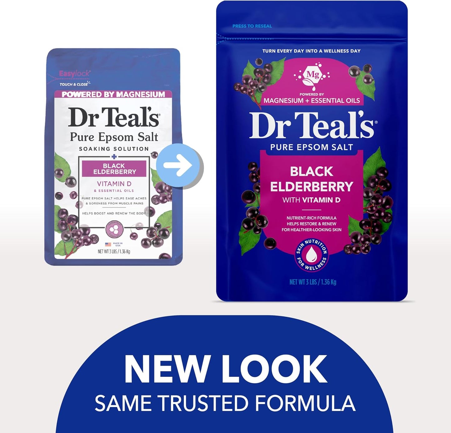 Dr Teal's Epsom Salt Magnesium Soak, Black Elderberry with Vitamin D, 3 lbs