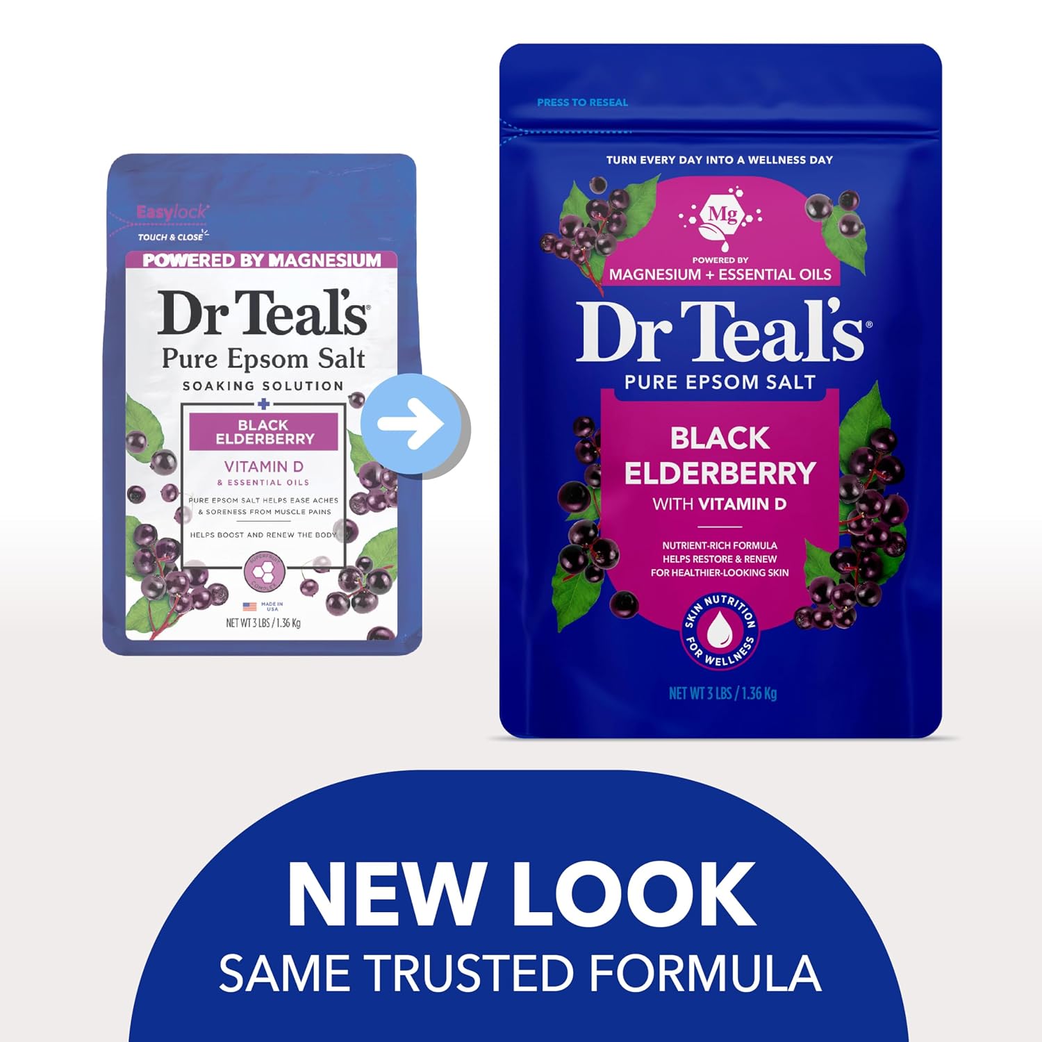 Dr Teal's Epsom Salt Magnesium Soak, Black Elderberry, 3 lbs | Vitamin D infused, Pack of 4