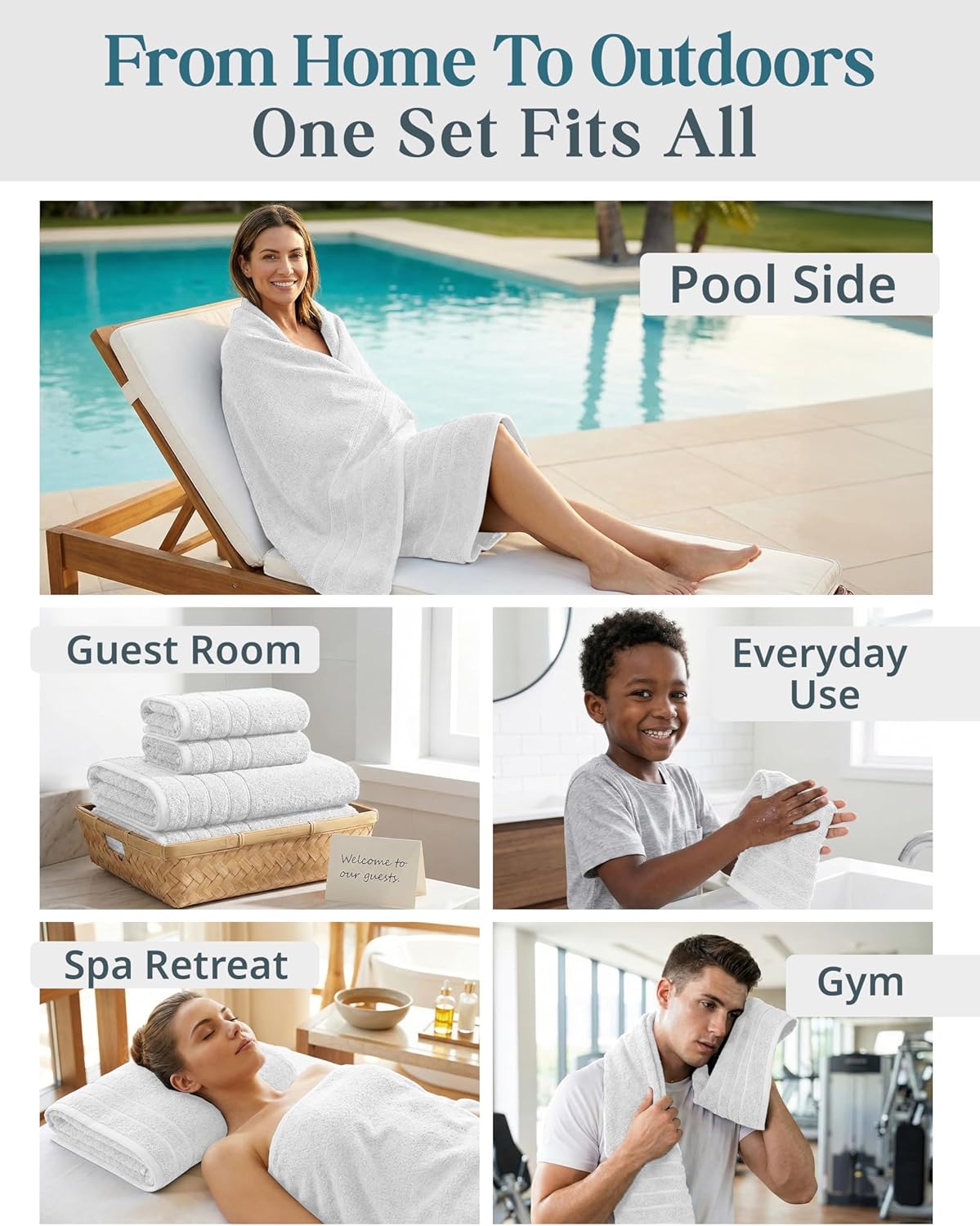 Casa Platino 100% Cotton Turkish Bath Towel Set 12 Pieces - Super Soft, Absorbent & Quick Dry - 4 Bath, 4 Washcloths, 4 Hand Towels for Bathroom - Hotel Quality, Ideal for Spa, Gym & Travel - White