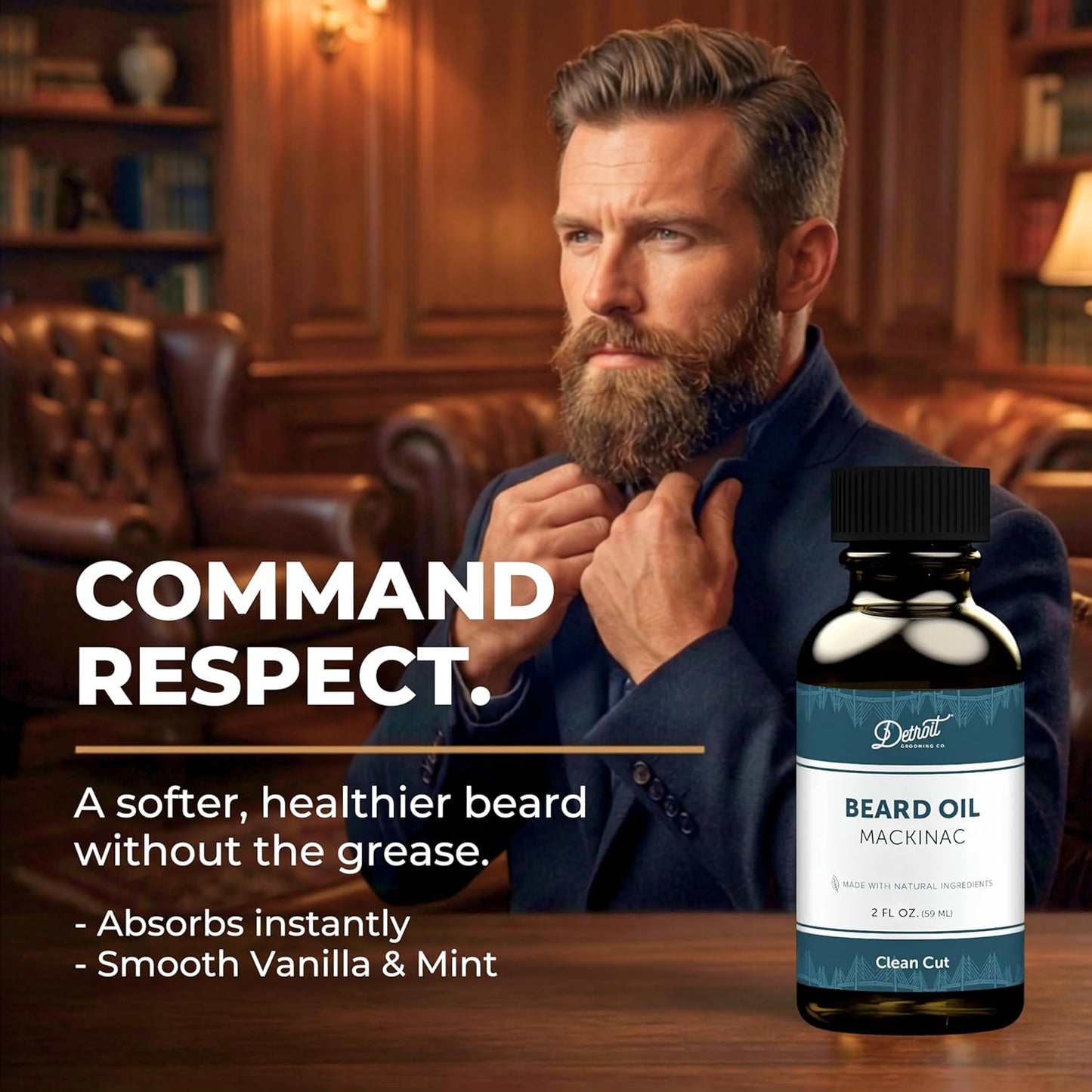 Detroit Grooming Co. Beard Oil (2oz) - Mint & Smooth Vanilla - Premium Nourishing Formula with Sweet Almond Oil & Vitamin E - Men's Beard Softener & Moisturizer - Double Size