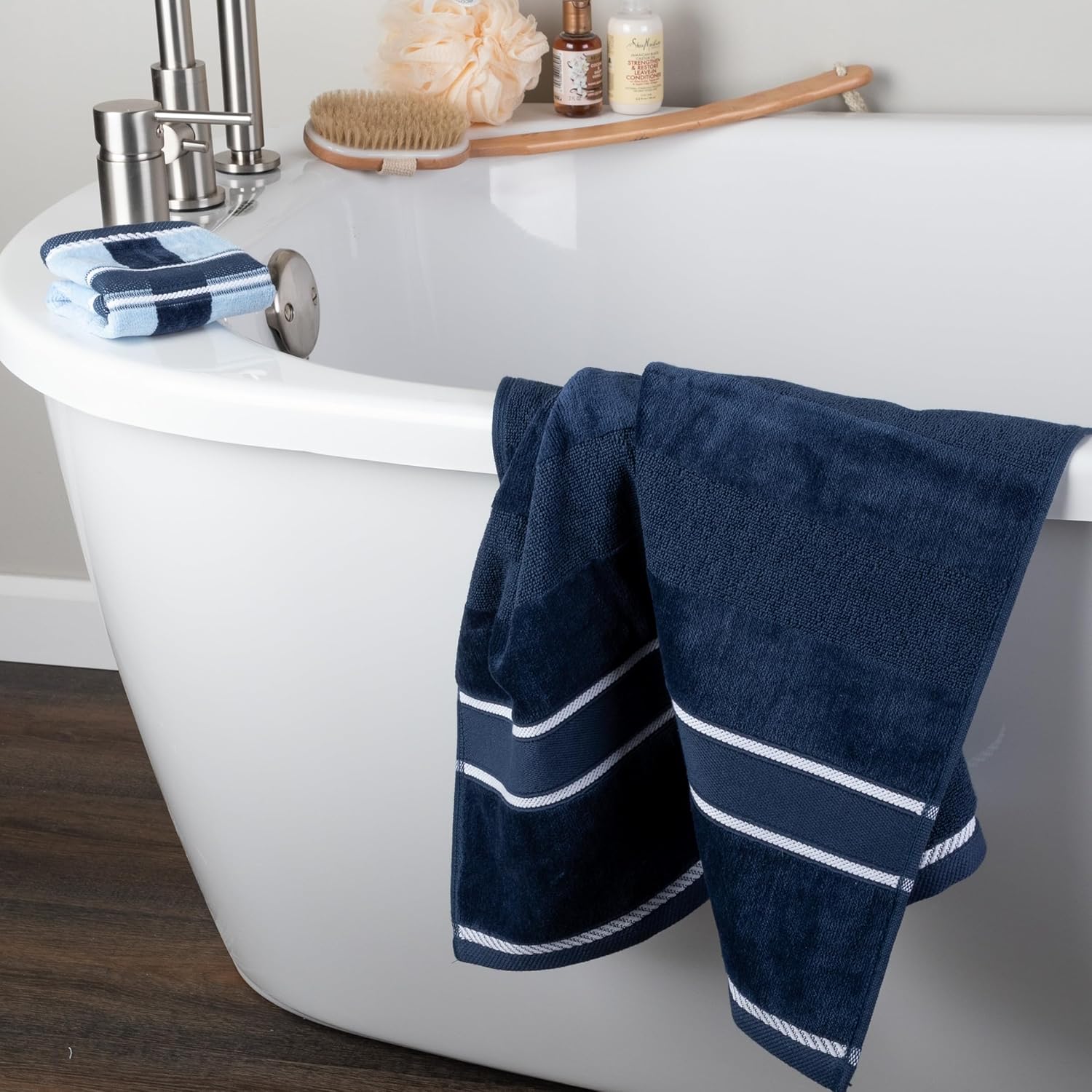 Lavish Home 6 Piece Bathroom Towels Set - 525 GSM 100% Cotton Bathroom Accessories - 2 Bath Sheets, 2 Hand Cloths , and 2 Wash Cloths - Soft Towel Set for Shower, Gym, Dorm, and Spa (Navy)