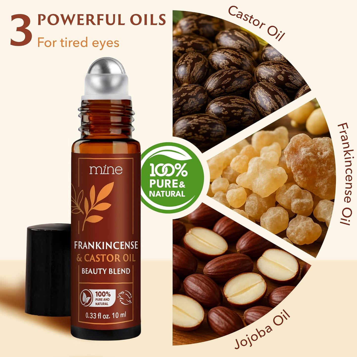 Mine Pure Castor Oil and Frankincense Roll On - Meaningful Gifts for Women - Eye Roller, Under Eye Puffiness, Hexane Free Castor Oil for Face, Under Eye, Skin, Wrinkles, Dark Circles Roll On