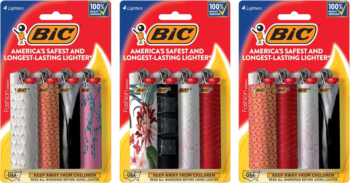 BIC Maxi Pocket Lighters, Long-Lasting and Reliable Candle Lighters, Fashion Collection, 12-Pack (Designs May Vary)
