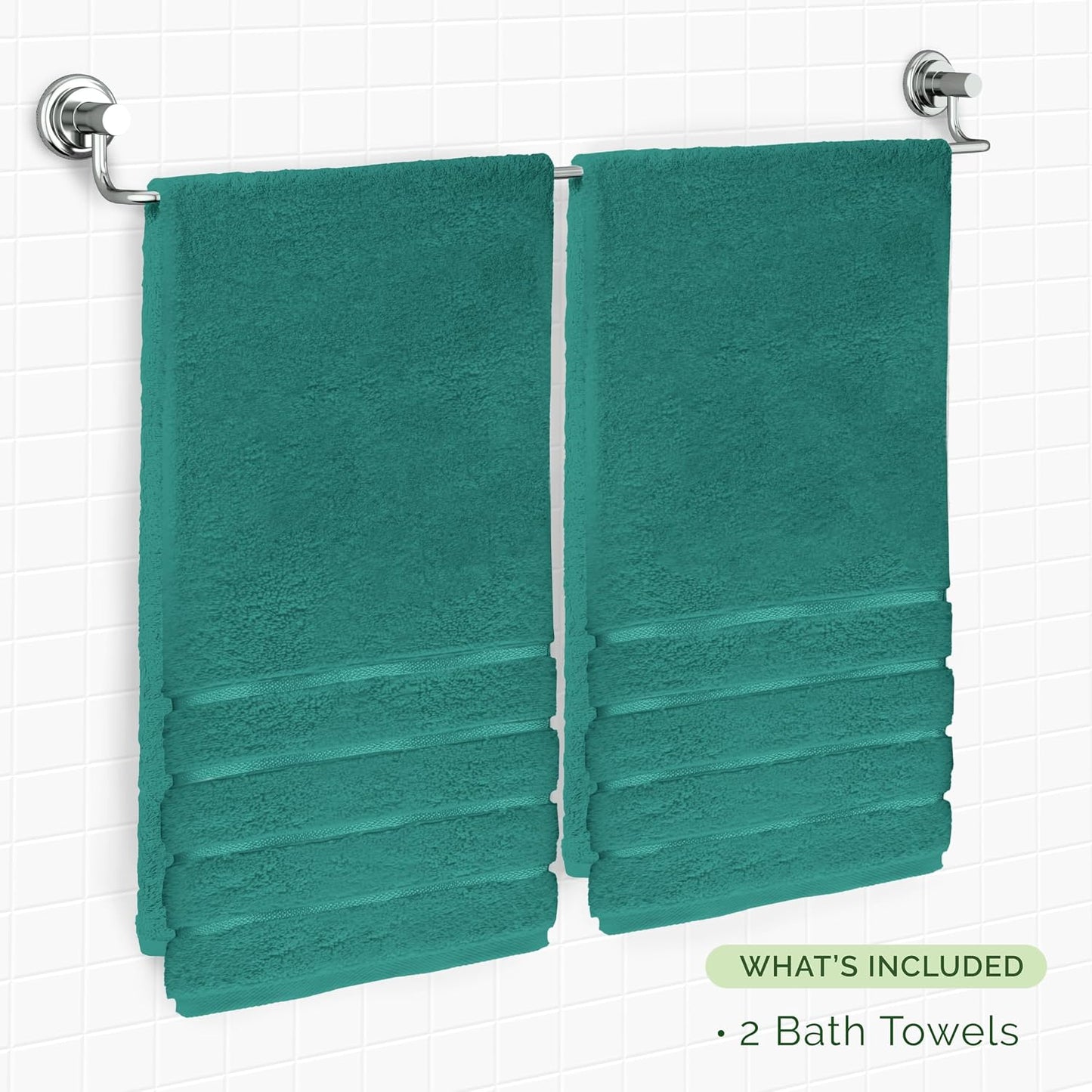 Elegant Comfort 100% Turkish Cotton 4 Lines Viscose Stripe Luxury 2 Pack Bath Towel Set 27 x 54 Inch - Super Soft and Highly Absorbent Premium Hotel Spa Quality Towels for Bathroom Use, Turquoise