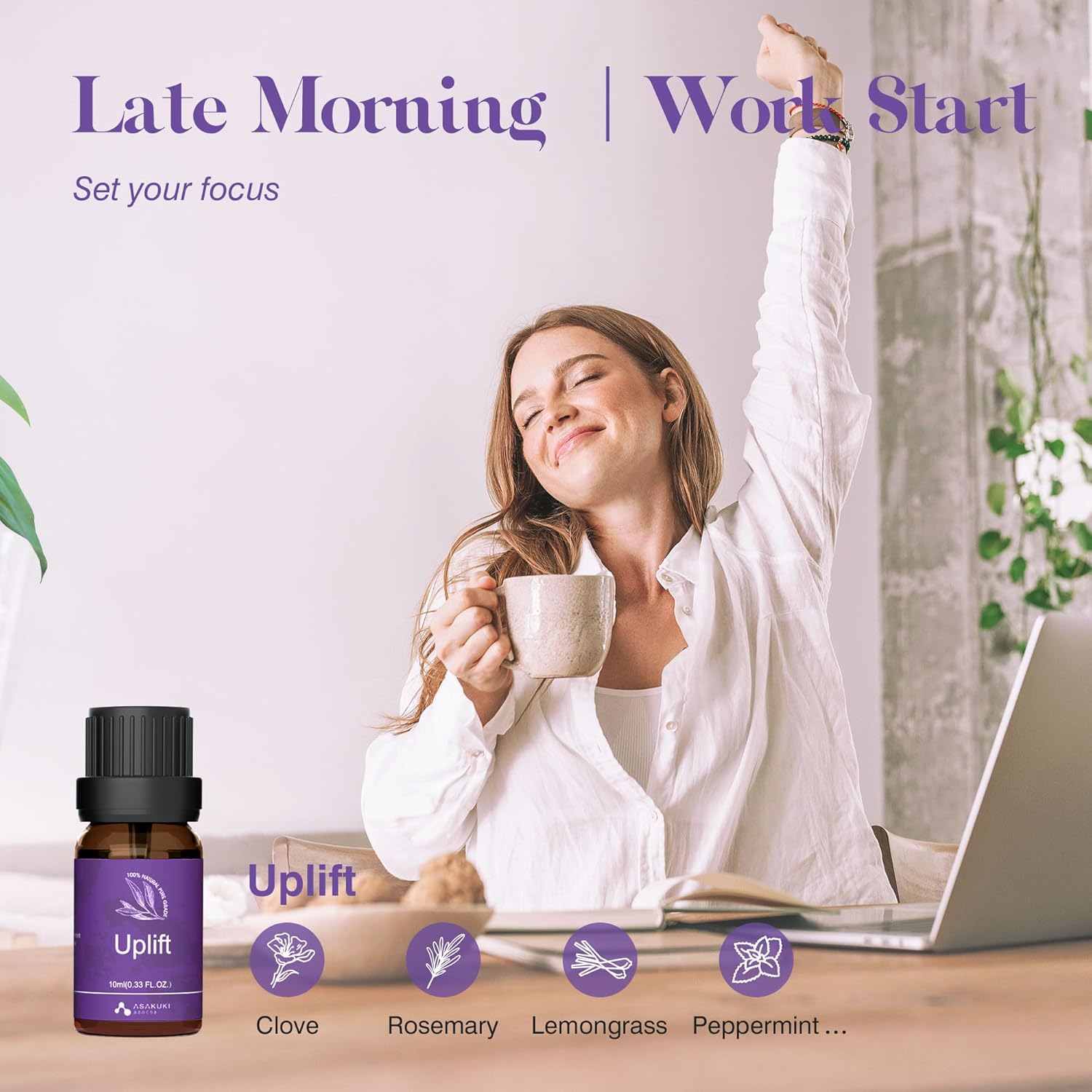 ASAKUKI Essential Oils for Diffuser –6 Mood Essential Oil Blends (Breathe, Uplift, Sensual, Balance, Unwind, Rest) for Morning to Night Rituals, Home & Daily Use- Gifts for Mom