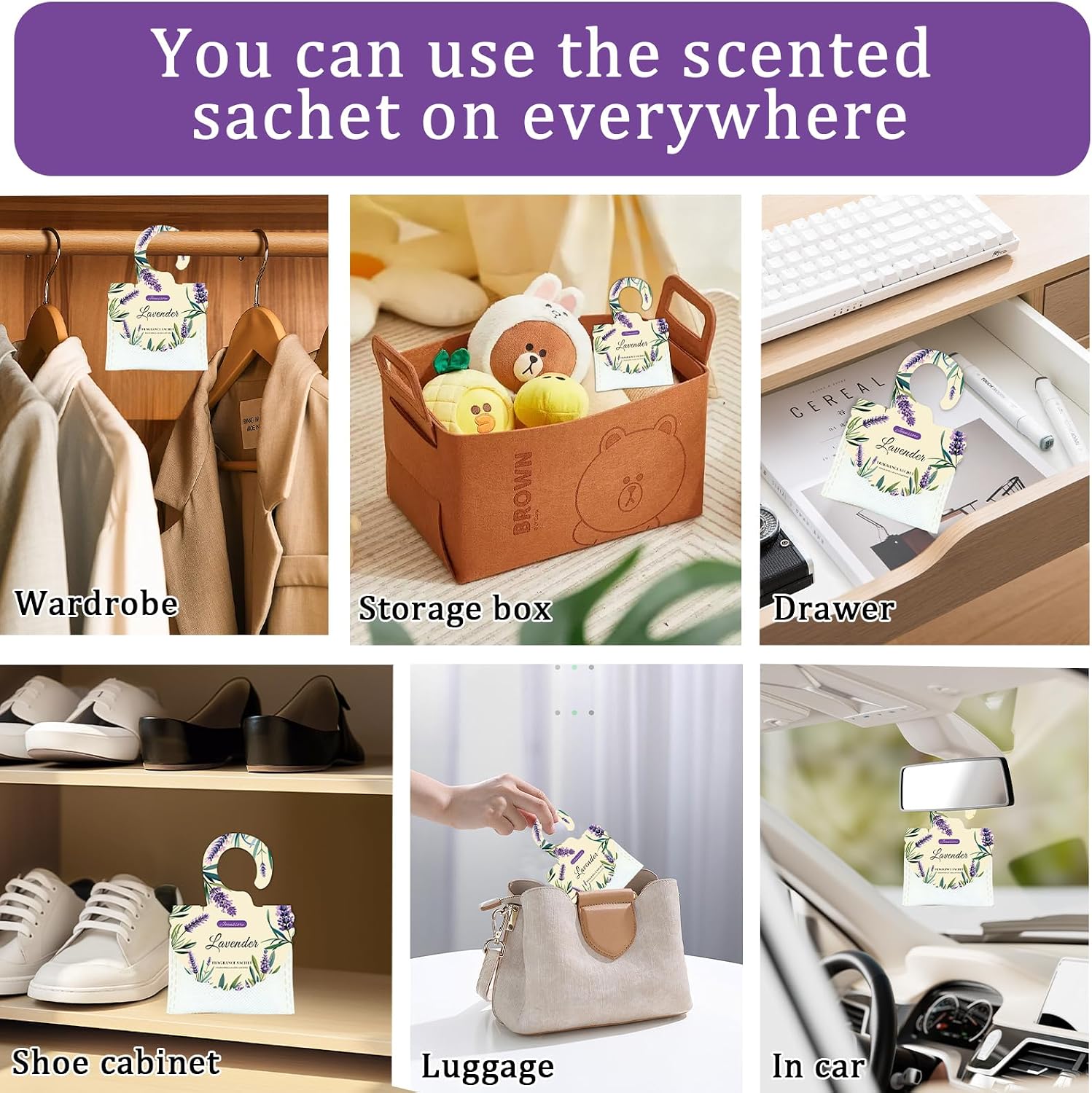 15 Packs Lavender Scented Sachets Bag for Drawers and Closets, Home Fragrance Sachet, Long-Lasting Hanging Closet Deodorizer Smell Goods for House