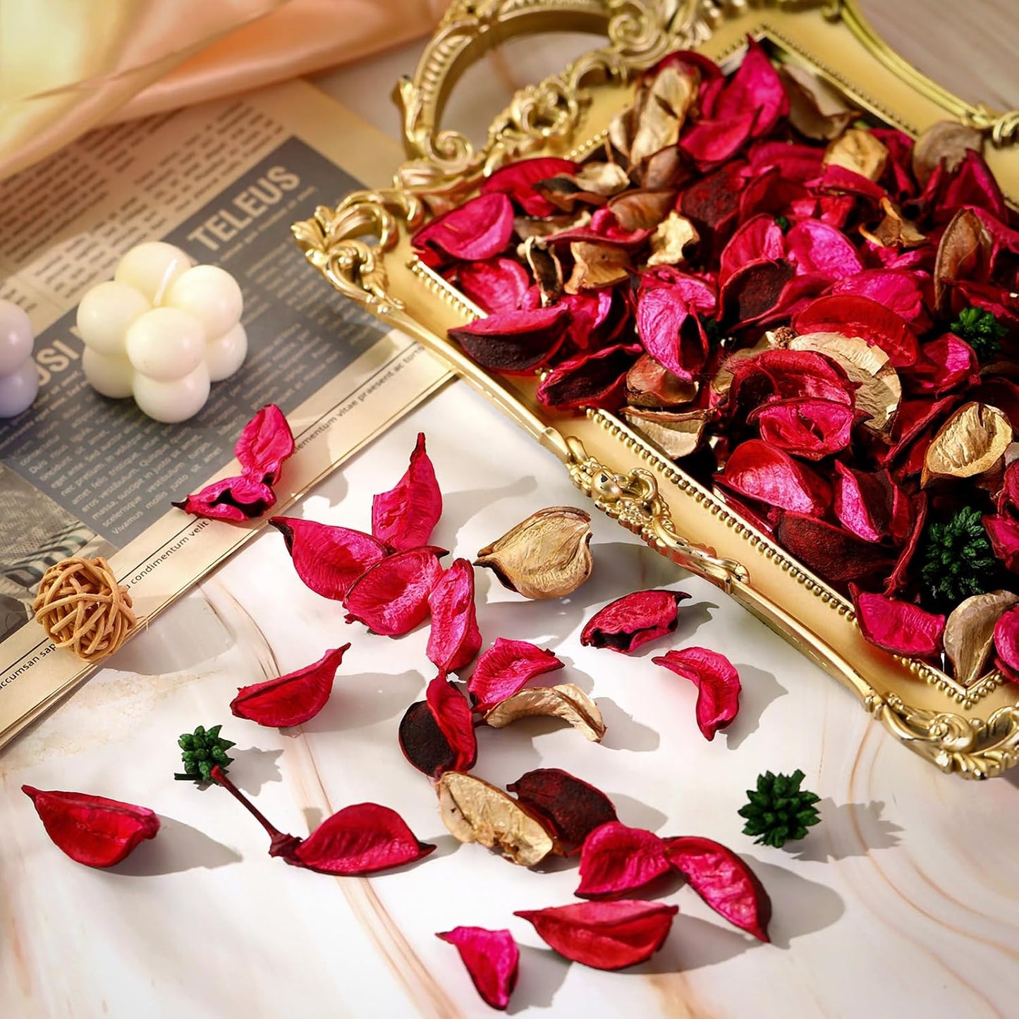 Nuanchu 6 Pcs Potpourri Bags Rose Red Potpourri Bowl Filler Rose Scented Dried Flowers Petals Cinnamon Scented Vase Fillers Home Perfume Sachet for Home Decor, Office, Bedroom, 12.7 oz Total