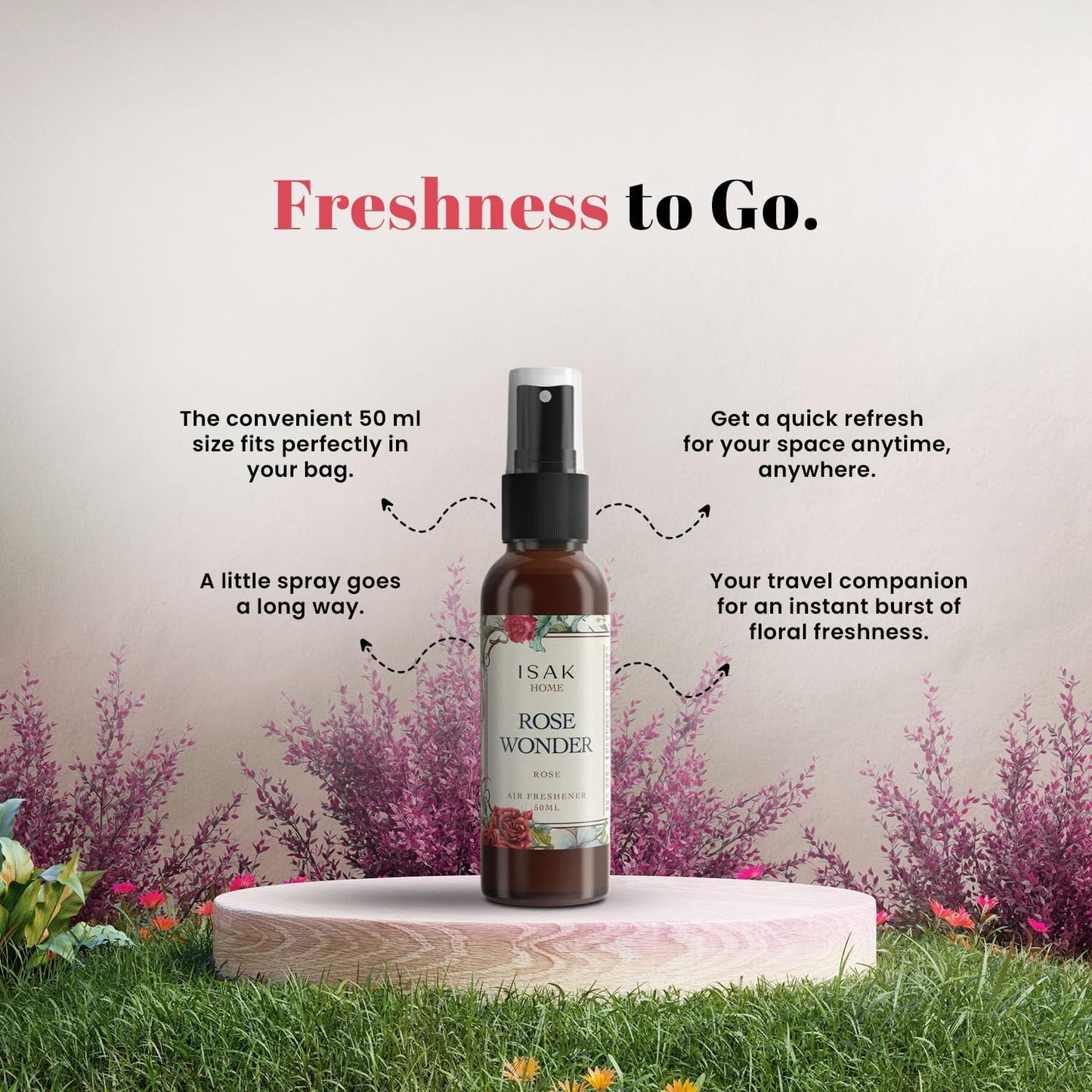 ISAK Rose Wonder Air Freshener Room Spray for Home Spray for Good Smell, Enhance Mood, Scented Air Freshener used on Curtains, Cushions, Fabric Wall - 50 ml