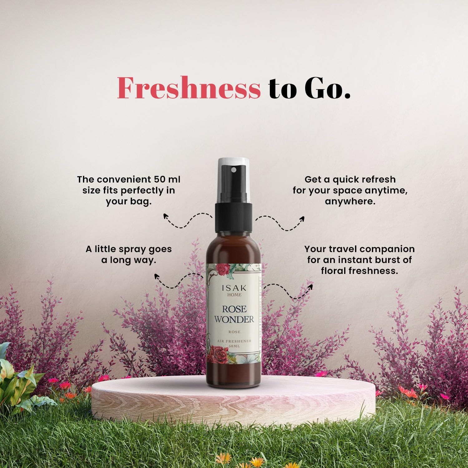 ISAK Rose Wonder Air Freshener Room Spray for Home Spray for Good Smell, Enhance Mood, Scented Air Freshener used on Curtains, Cushions, Fabric Wall - 50 ml
