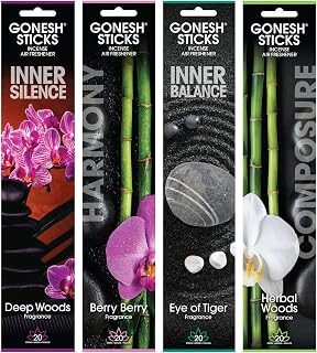 Gonesh Zen Stones Collection - Incense Sticks Variety Pack - Non-Toxic 10” Slow Burn Aromatic Sticks - Inner Balance, Composure, Inner Silence, Harmony - 20 Sticks Each
