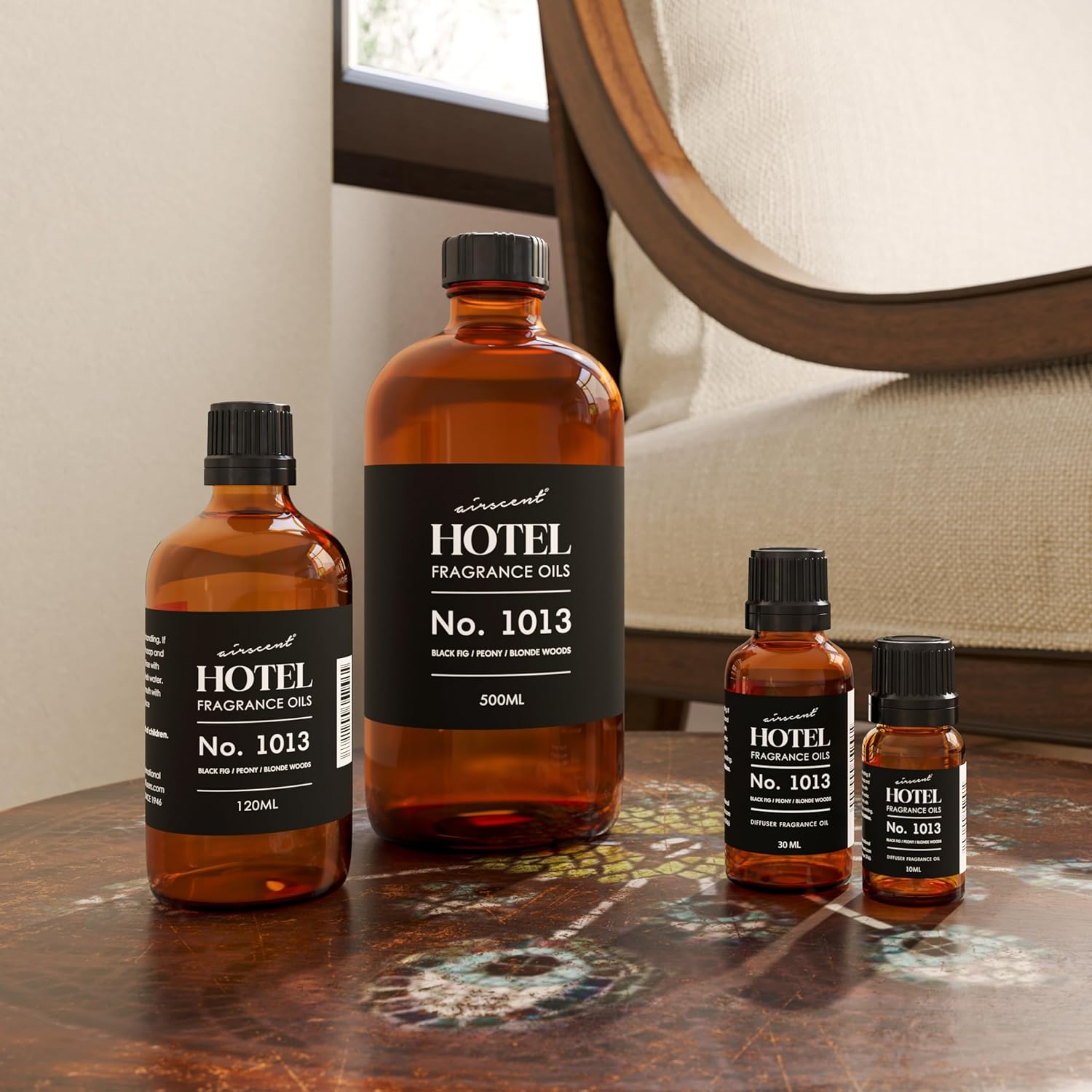 AirScent Hotel Diffuser Oil No. 1013 - Black Fig Peony Blonde Woods - Hotel Scent Dupe - Premium Fragrance Oil for Ultrasonic and Waterless Diffusers and Crafting - 10 mL, .34 fl oz Glass Bottle