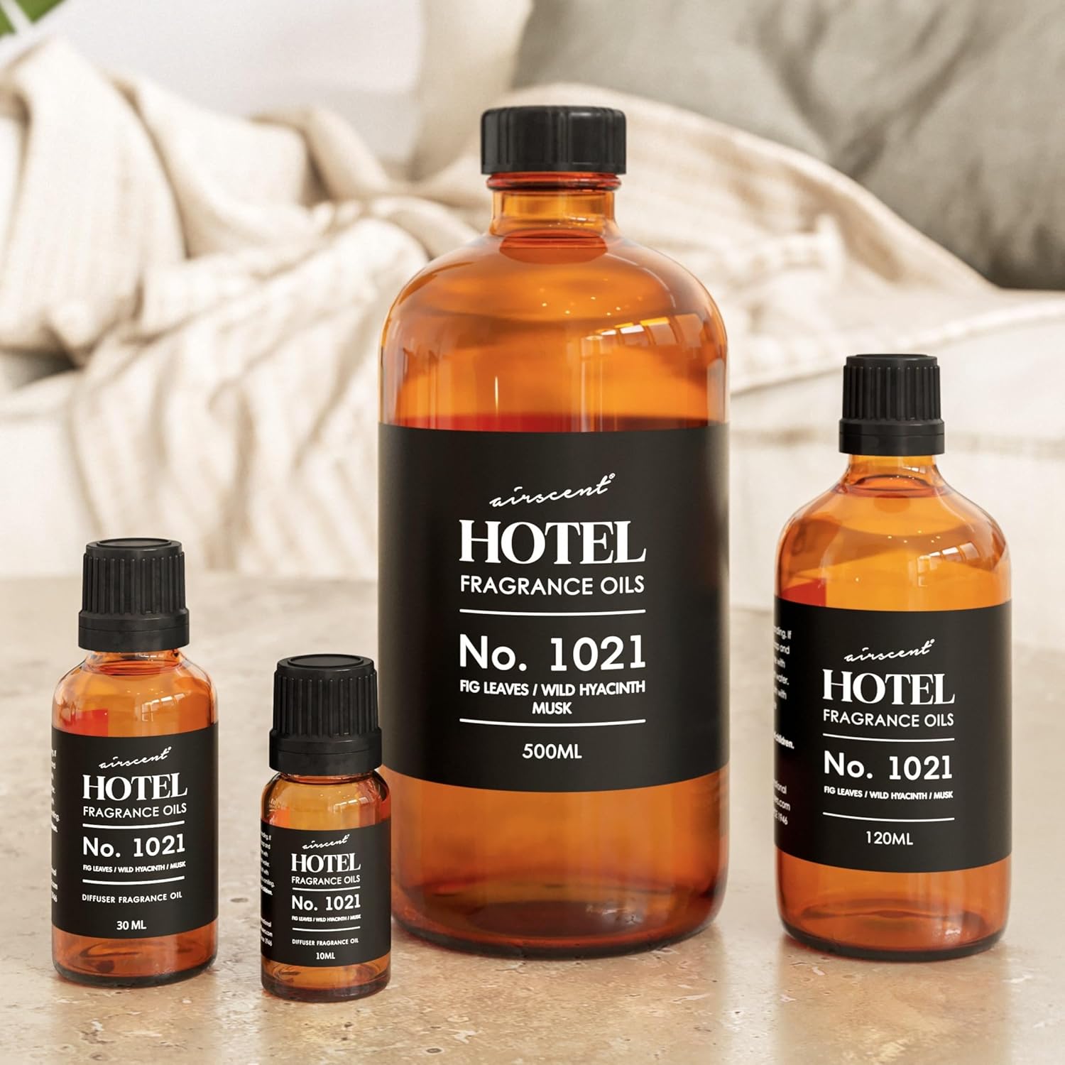 AirScent Hotel Diffuser Oil No. 1021 - Fig Leaves Hyacinth Sandalwood - Hotel Scent Dupe - Premium Fragrance Oil for Ultrasonic and Waterless Diffusers and Crafting - 500 mL, 16.9 fl oz Glass Bottle