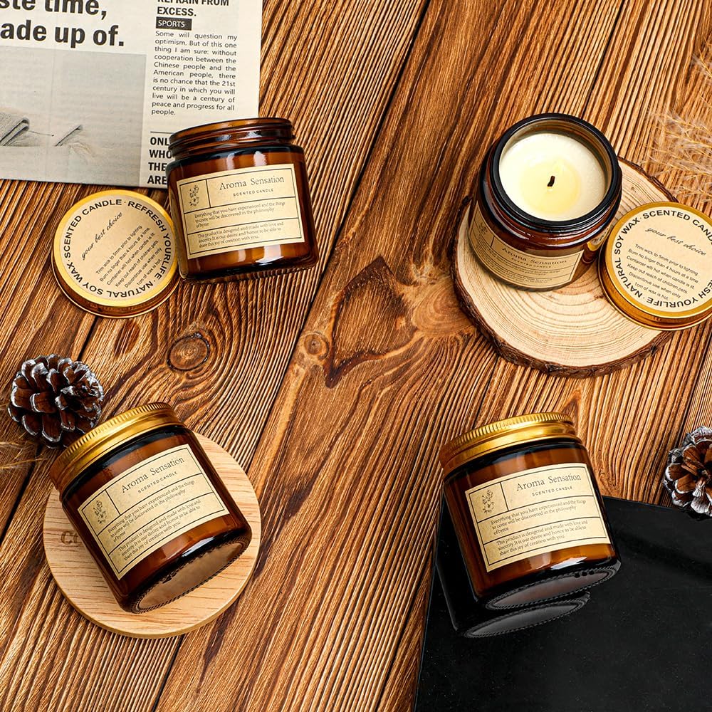 4 Pack Candles for Home Scented,Amber Jar Aromatherapy Candle Gifts for Women,Scented Candles Set for Mother's Day Christmas Valentine Thanksgiving Brithday Gifts,Soy Wax Candle Set for Stress Relief
