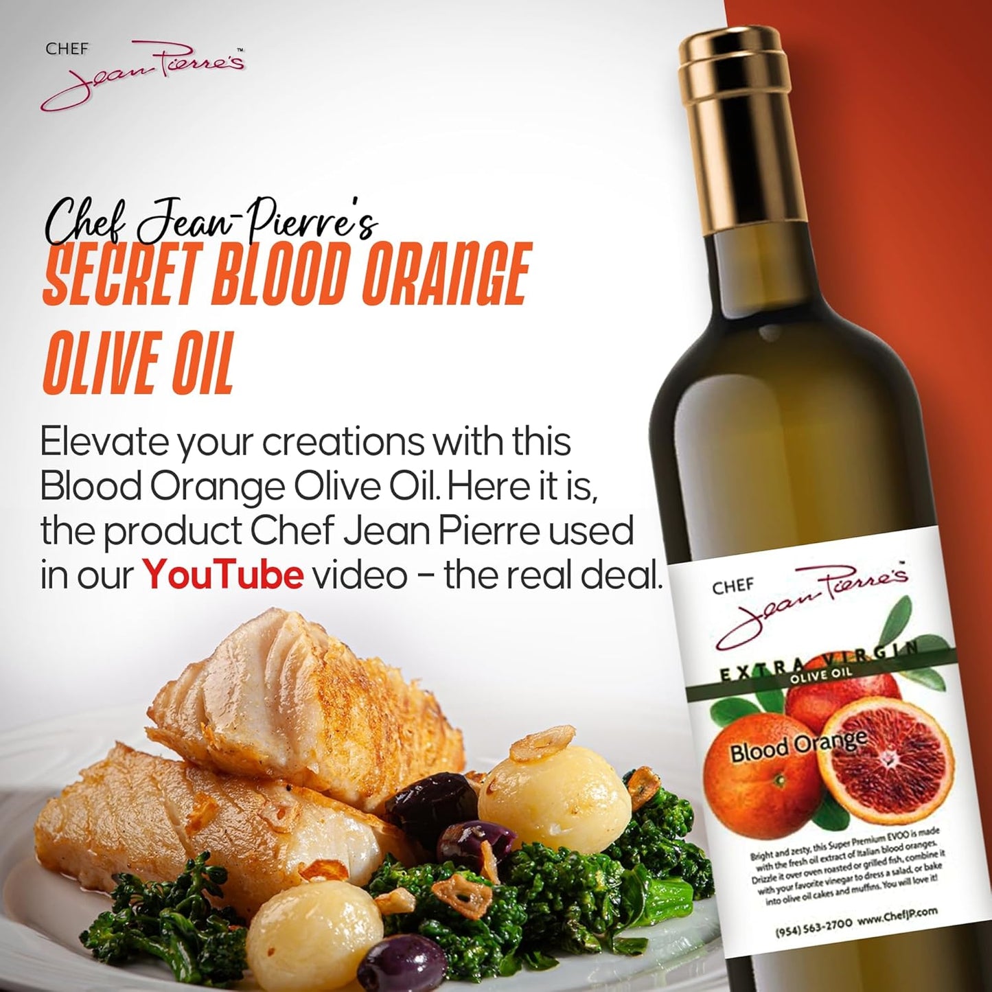 Chef Jean Pierre's Extra Virgin Blood Orange Olive Oil - 750ml (25oz) Glass Bottle - Naturally Infused with Sweet and Tangy Flavors