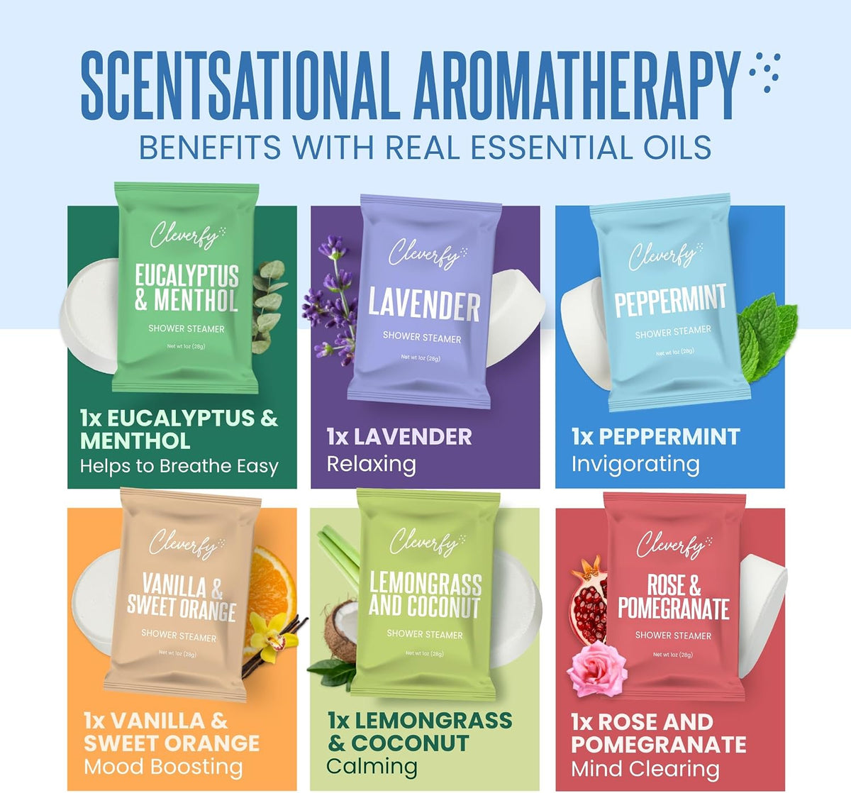 Cleverfy Shower Steamers Aromatherapy Gifts for Women and Men, 6 Tablets