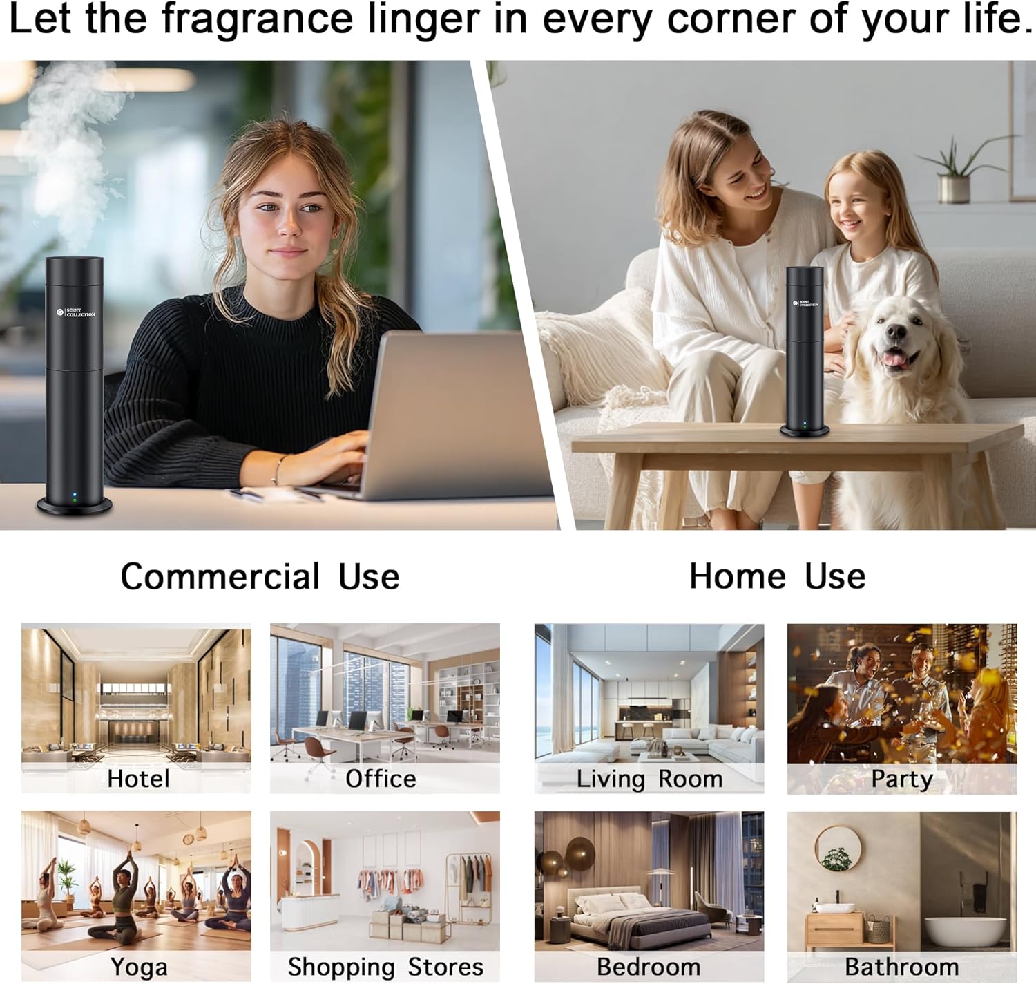 Hotel Waterless Scent Diffuser –Essential Oil Diffuser with 6 Hotel Scents, Aromatherapy Nebulizing No Locked Oil Bottle Diffuser Covers up to 700 Sq Ft, Quiet Fragrance Machine for Home, Spa & Office