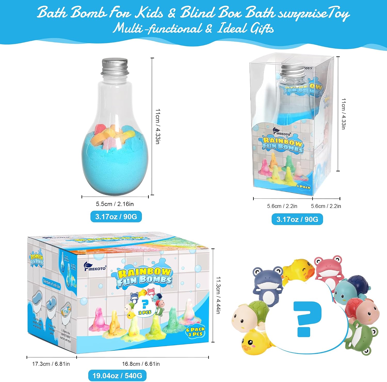 Magic Potion Bath Toy for Kids, 6 Bottles Color Fizz Science Kit with 2 Surprise Toys, Fun Pour & Play Bath Bomb Set for Boys Girls