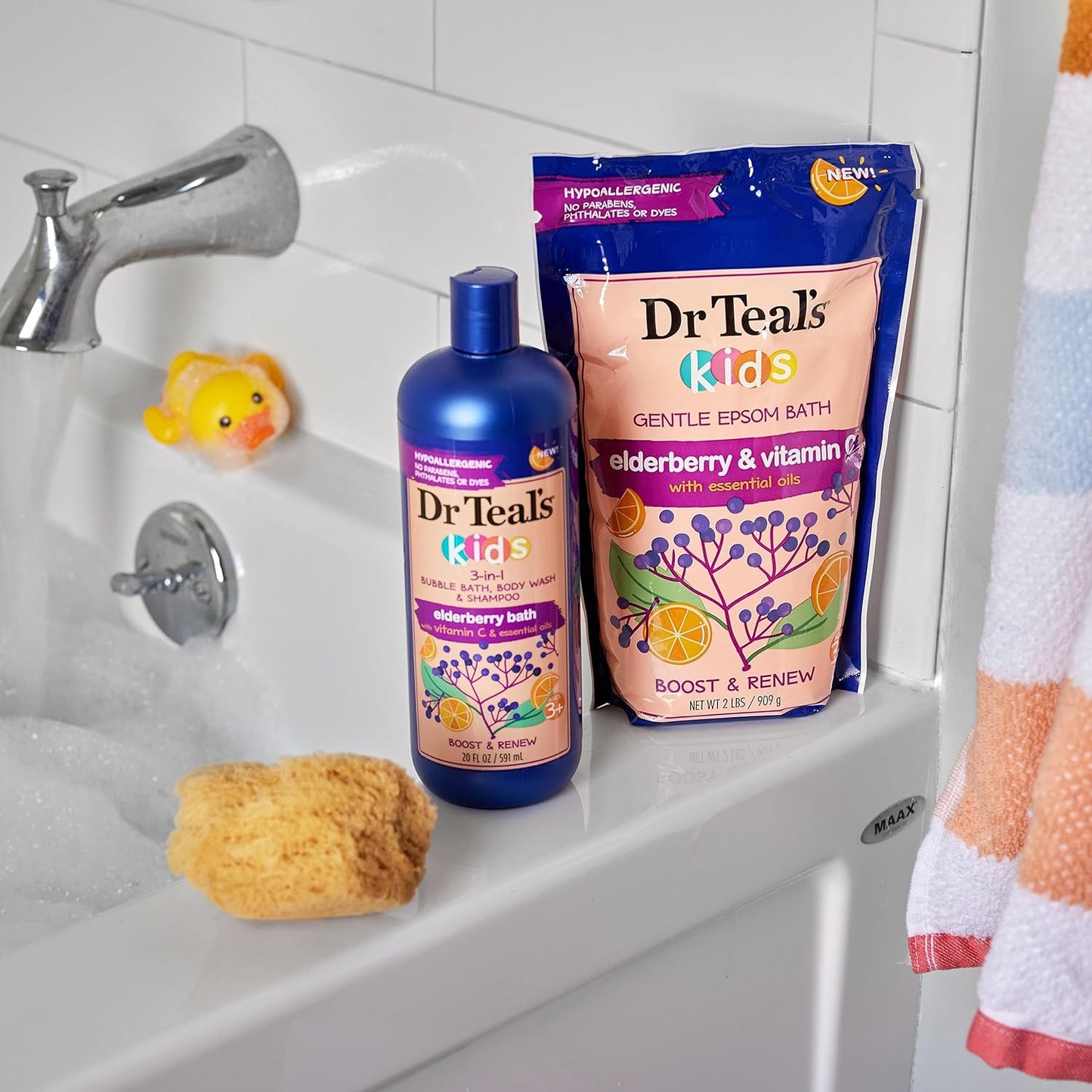 Dr Teal's Kids 3-in-1 Elderberry Bath: Bubble Bath, Body Wash & Shampoo, 20 fl oz