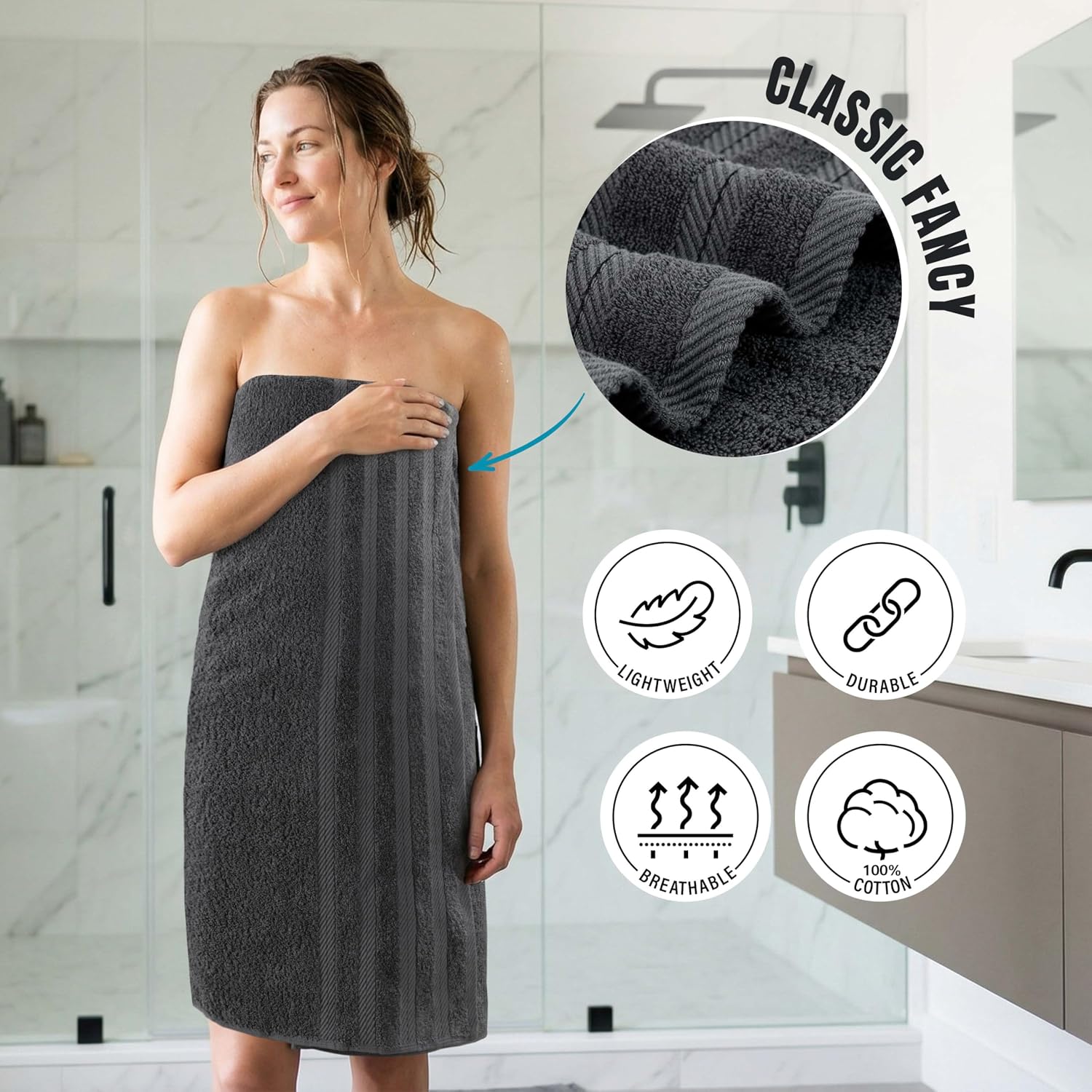 Utopia Towels 8 Piece Towel Set – Super Absorbent & Quicker-to-Dry, Thick 100% Ring Spun Cotton Towels for Bathroom, Spa & Hotel – 2 Bath, 2 Hand, 4 Washcloths, Grey