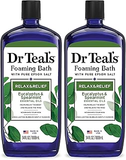 Dr Teal's Foaming Bath with Pure Epsom Salt, Relax & Relief with Eucalyptus & Spearmint, 34 fl oz (Packaging May Vary) (Pack of 2)