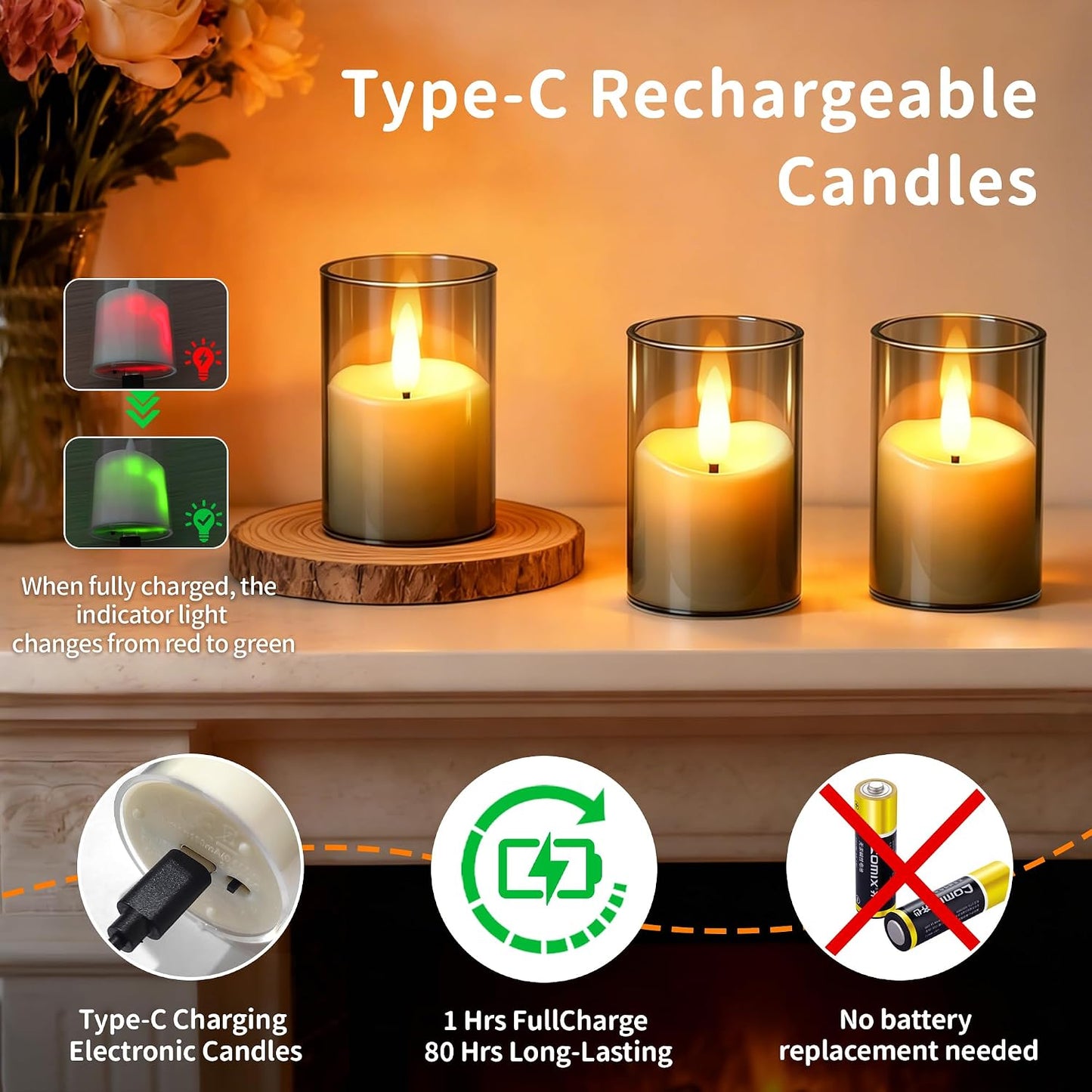 Rechargeable Flameless Candles with Timer Remote, 1.7"x2.6" Clear Acrylic LED Tea Lights Candles，Small Votive Electric LED Candles for Home Aniversary Wedding Holiday Decor Gray(6 Pack)