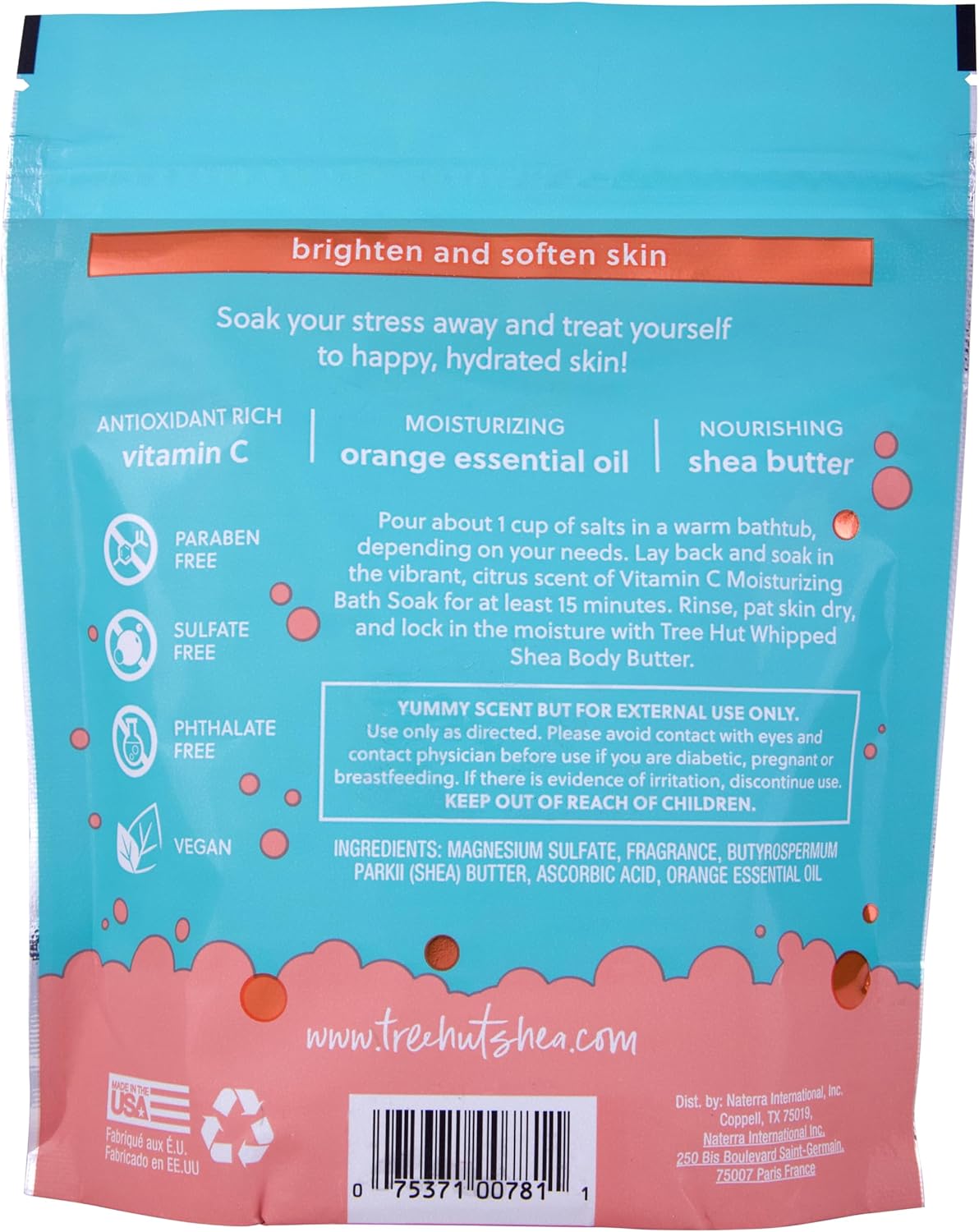 Tree Hut Vitamin C Brightening Bath Soak, Bath Salt with Orange Essental Oils & Shea Butter 16 Oz