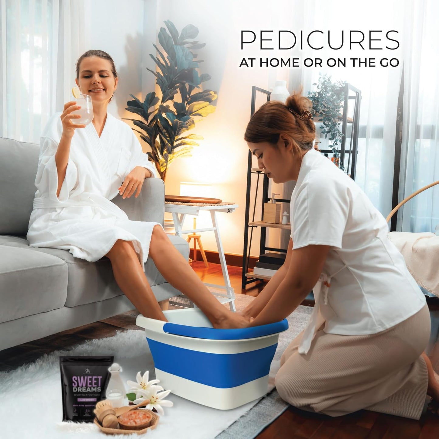 Mantello Collapsible Foot Bath Foot Soaking Tub | Portable Foot Spa Pedicure Bowl | Large Basin to Soak & Wash Feet | Folding Bucket with Carry Handle | White & Grey, Blue, Green [Blue]